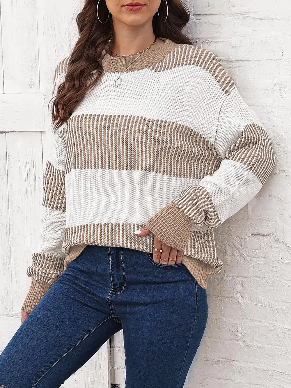 Full Size Round Neck Drop Shoulder Sweater, image 3
