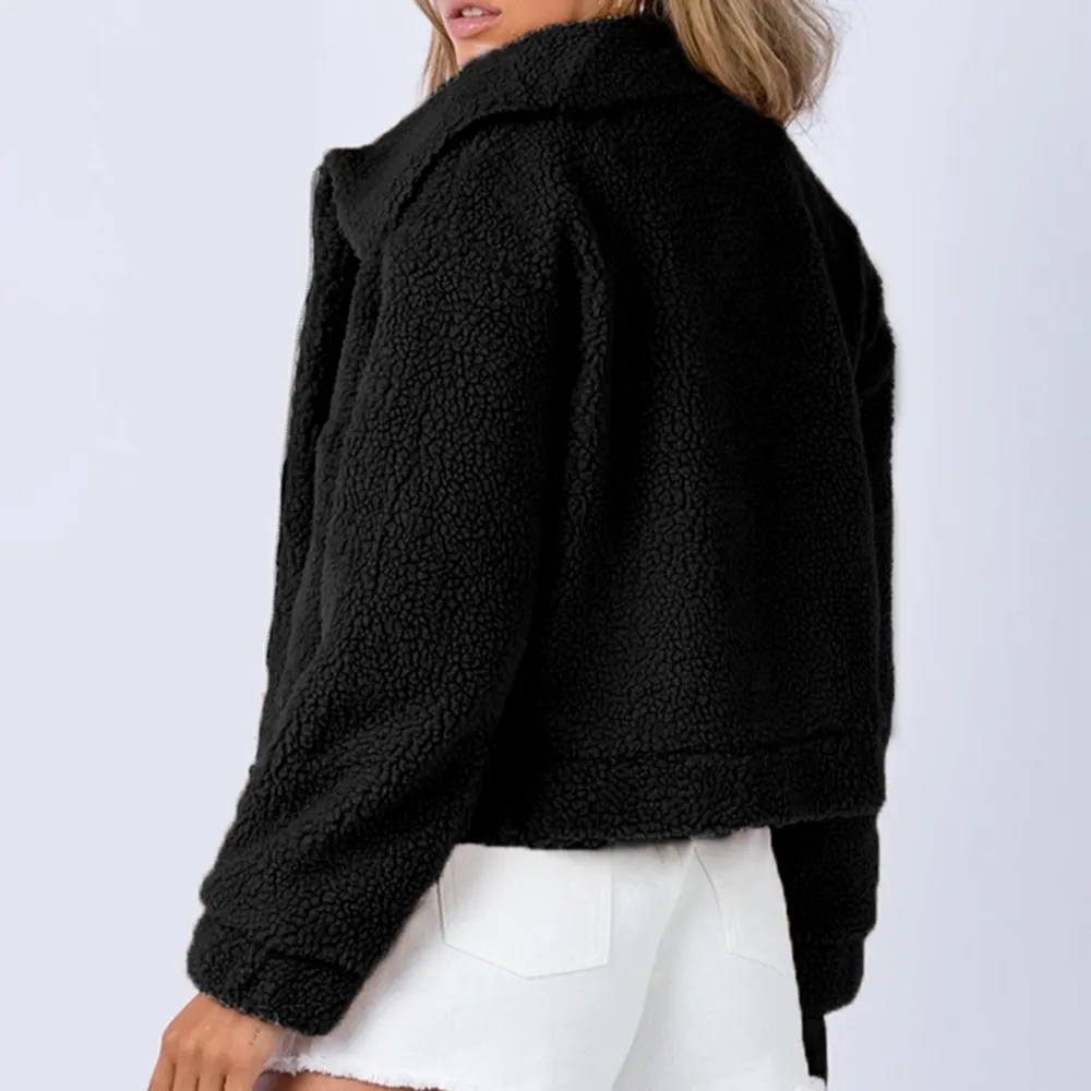 Long Sleeve Collared Neck Sherpa Jacket, image 2