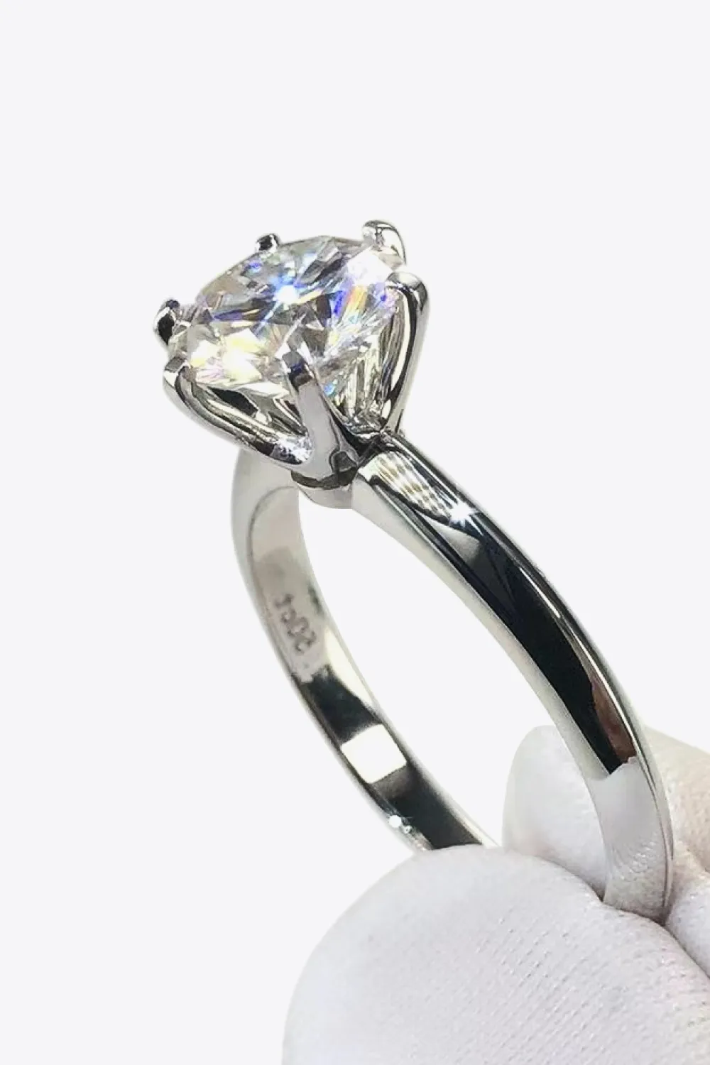 925 Sterling Silver 3 Carat Moissanite 6-Prong Ring, image 2
