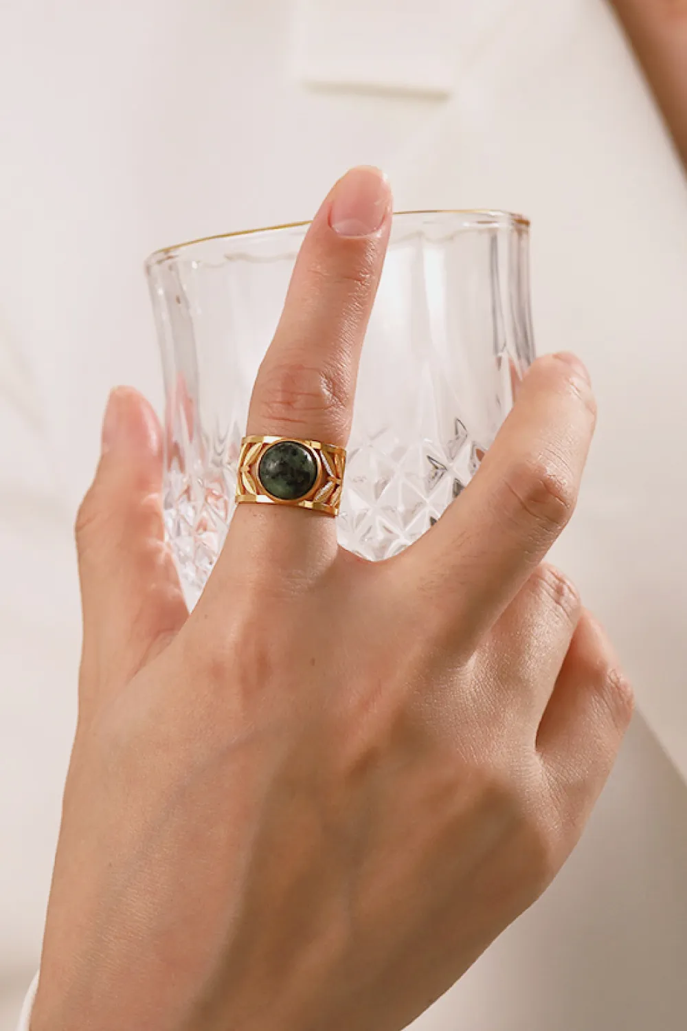 18k Gold Plated Malachite Leaf Ring, image 4