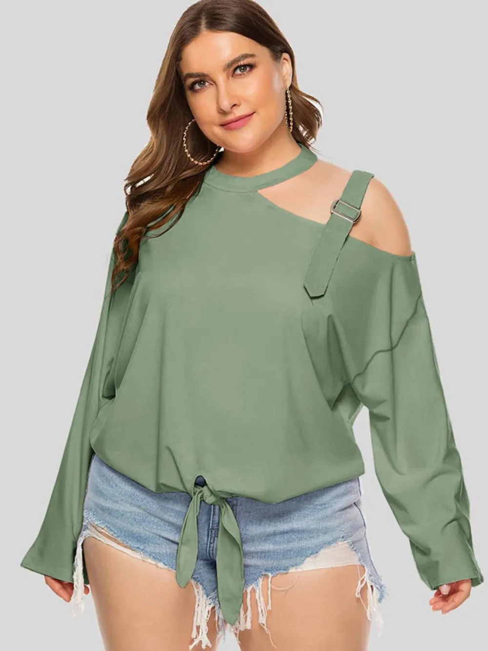 Plus Size Cold-Shoulder Tied Top, image 5