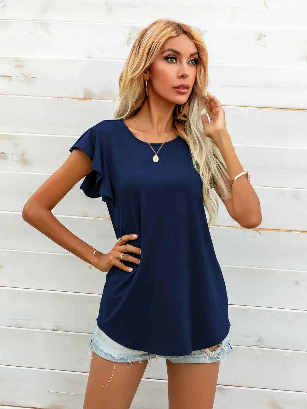 Round Neck Butterfly Sleeve Top, image 6