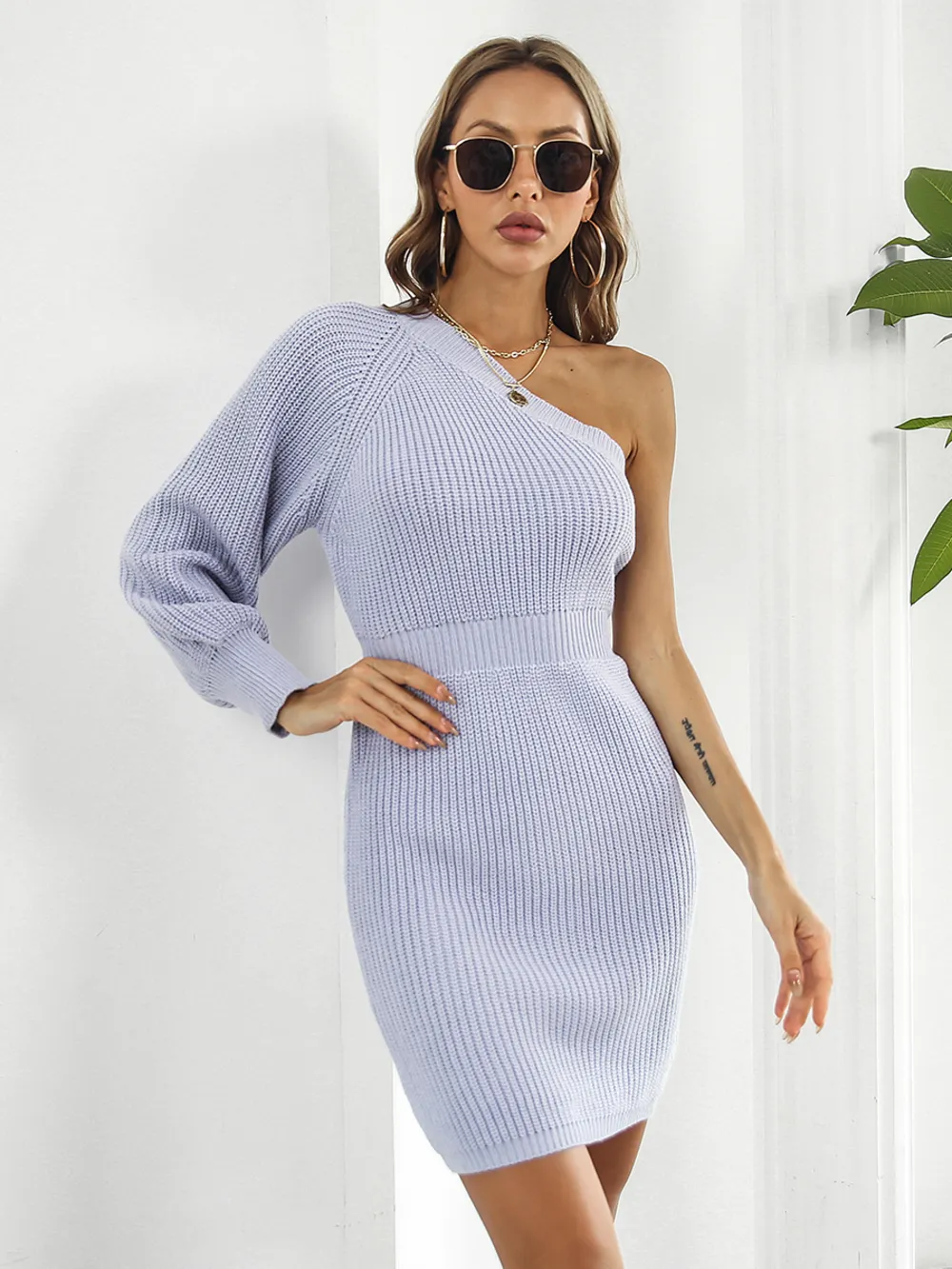 One-Shoulder Mini Sweater Dress, image 4