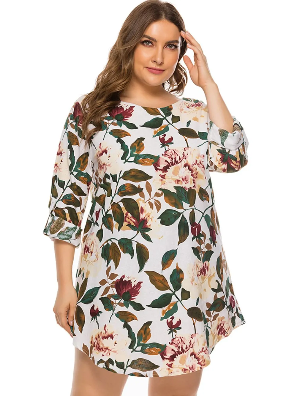 Full Size Floral Long Sleeve Mini Dress, image 7