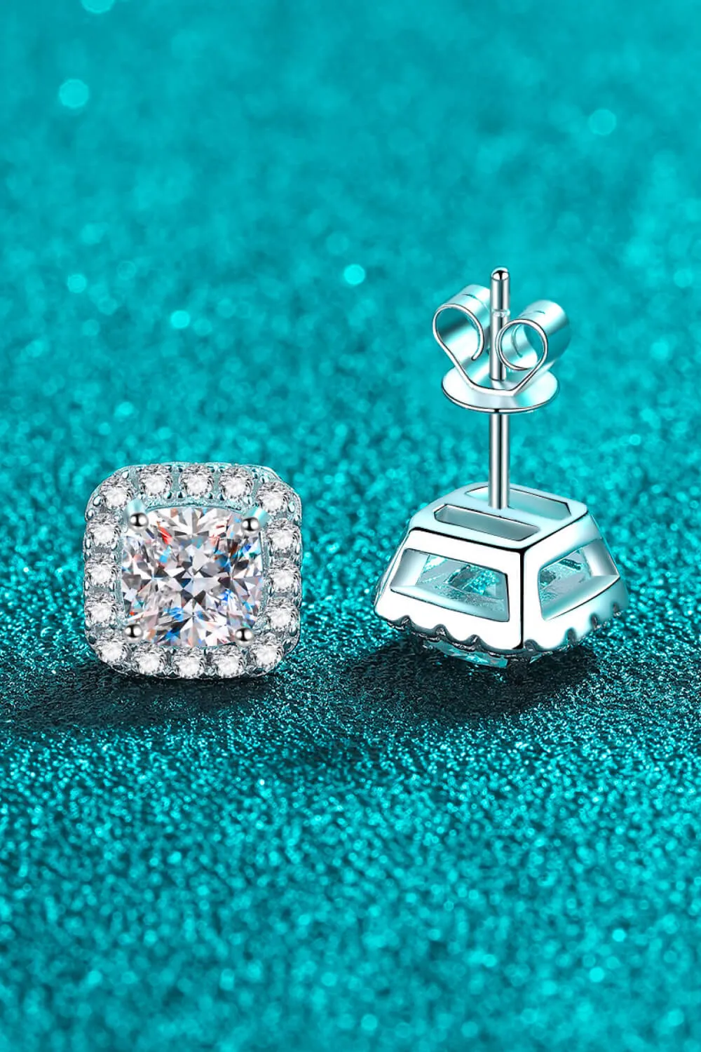 925 Sterling Silver Inlaid 2 Carat Moissanite Square Stud Earrings, image 4