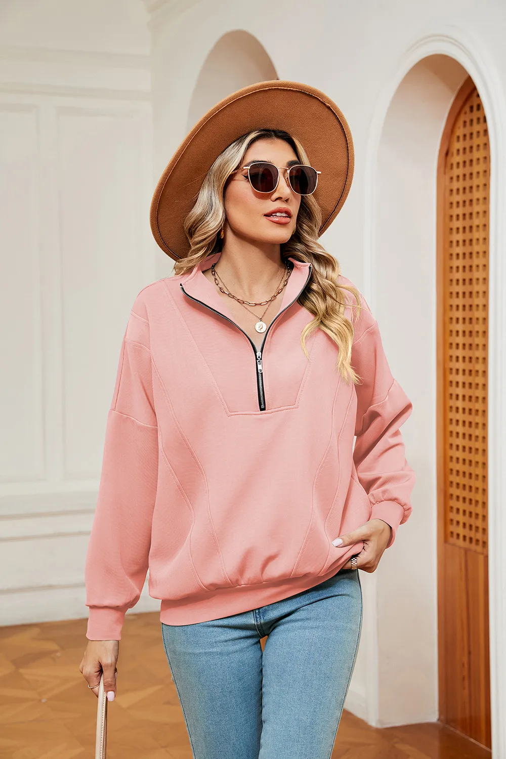 Half-Zip Dropped Shoulder Sweatshirt, image 10