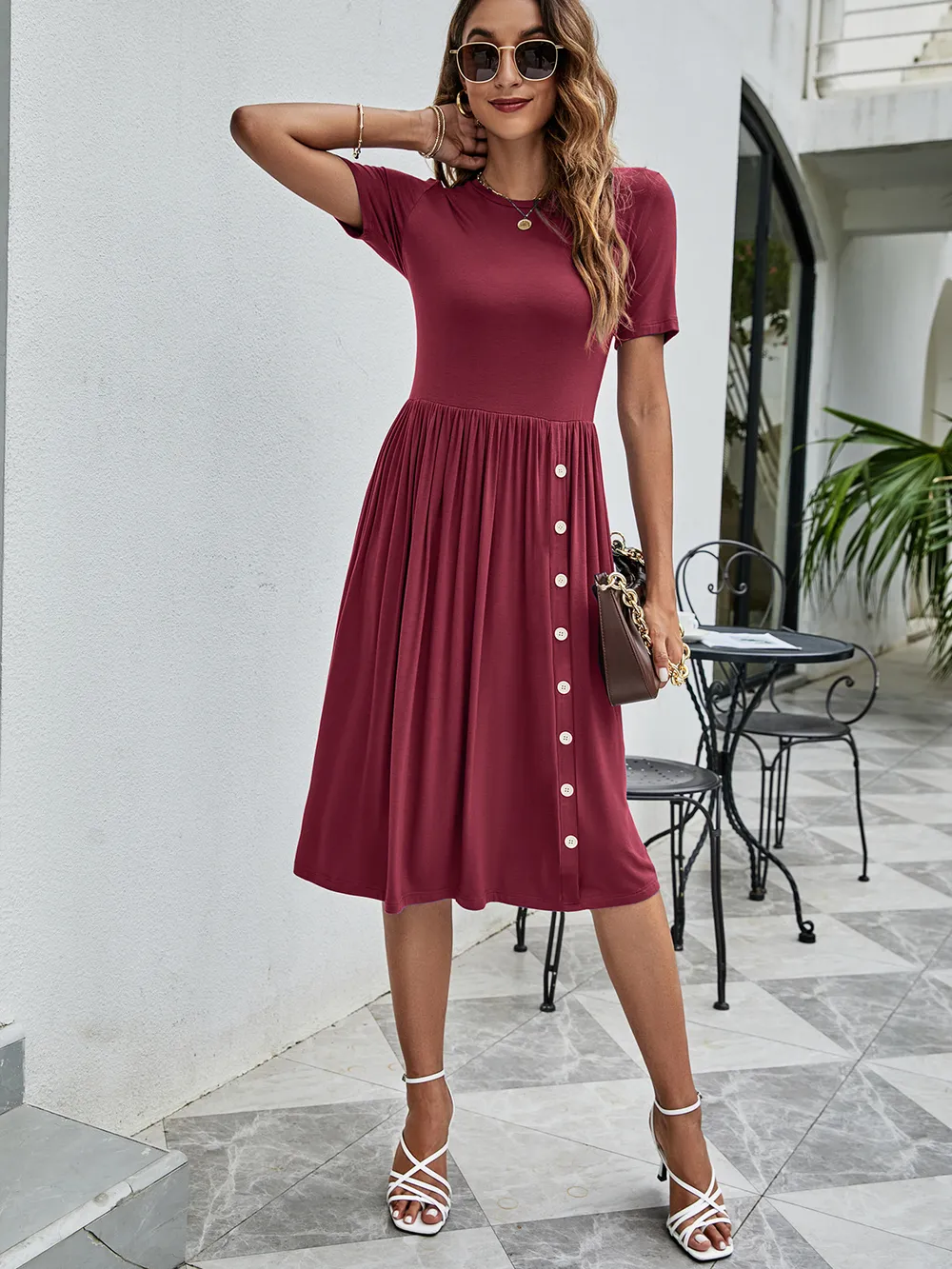 Button Detail Tee Dress with Pockets, image 5
