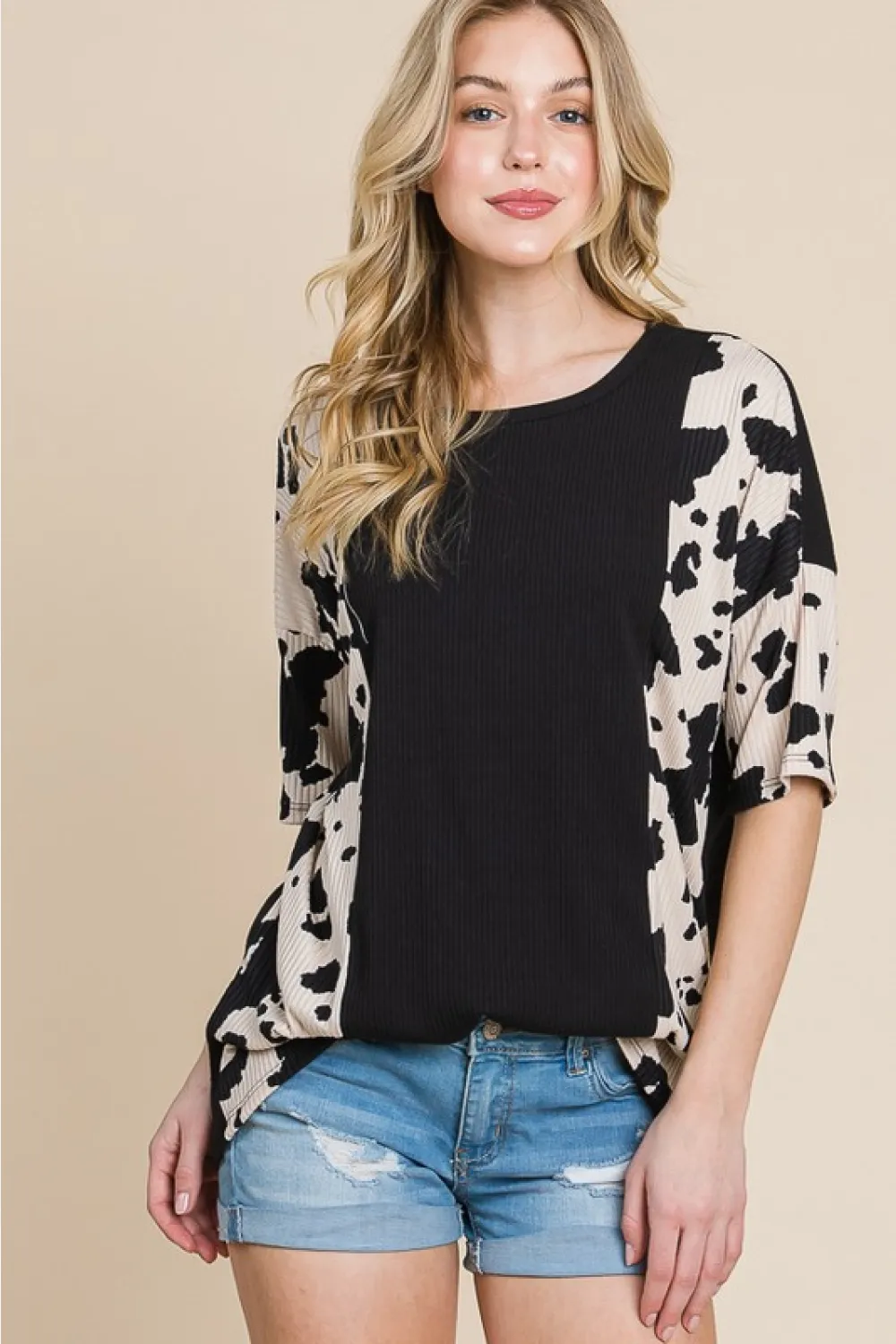 Rodeo Love Ribbed Animal Contrast Tee, image 4