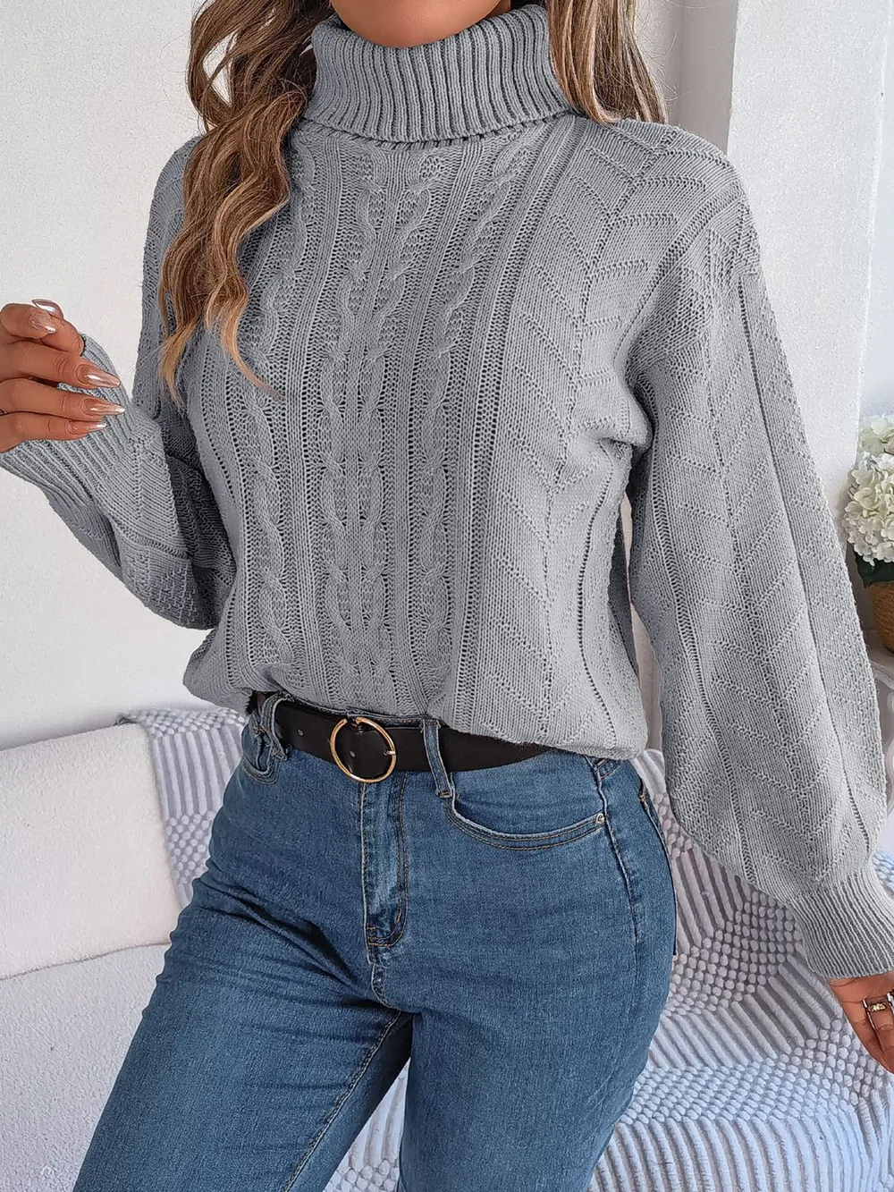 Cable-Knit Turtleneck Sweater, image 11