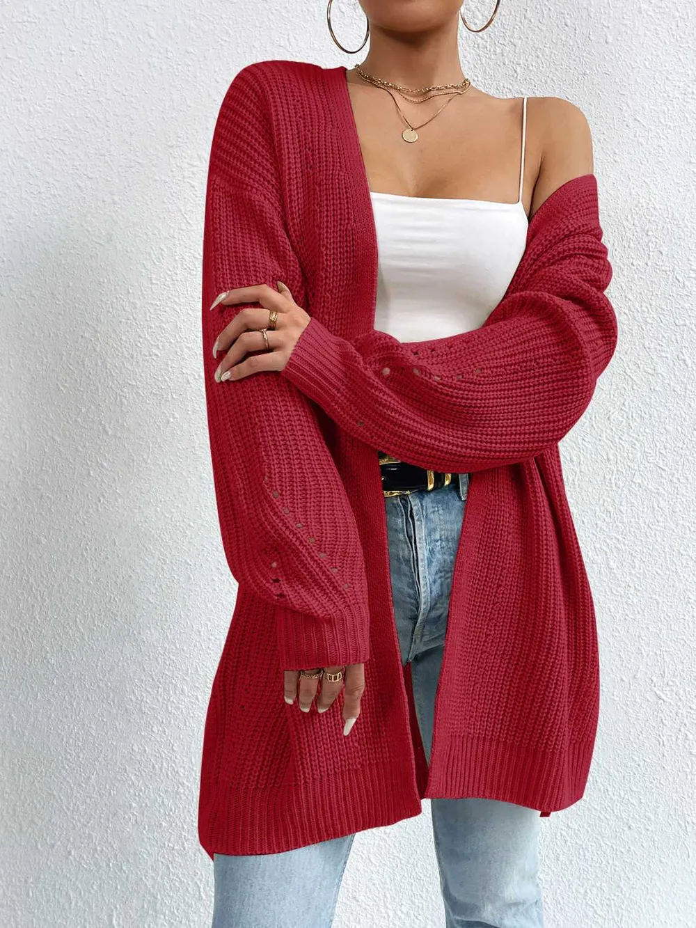 Open Front Dropped Shoulder Slit Cardigan, image 8