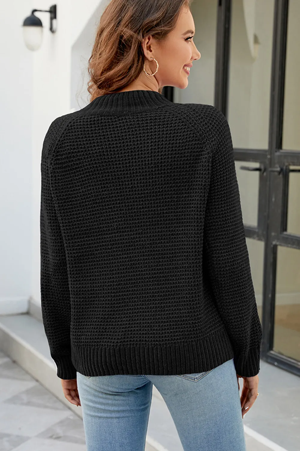 Waffle-Knit Round Neck Reglan Sleeve Sweater, image 18
