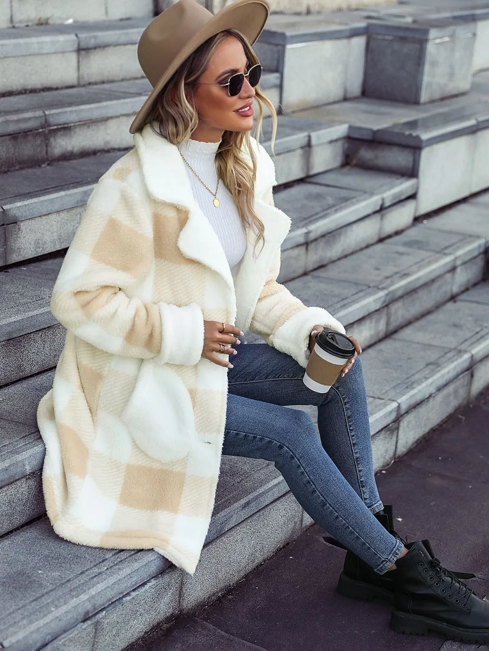 Plaid Button Down Coat with Pockets, image 6