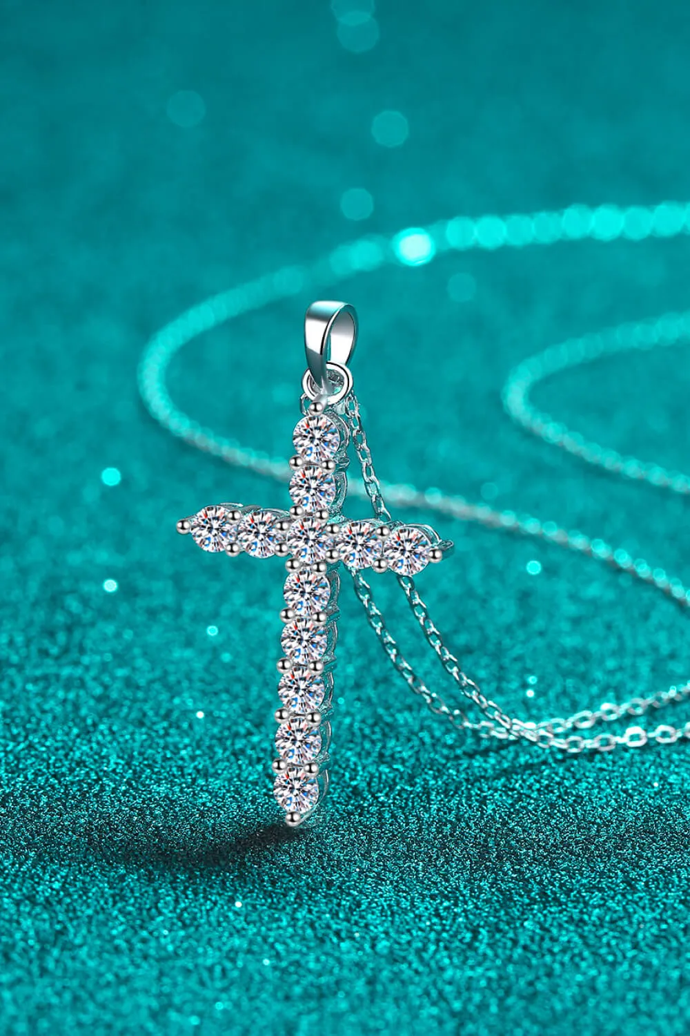 Moissanite Cross Pendant Chain Necklace, image 3