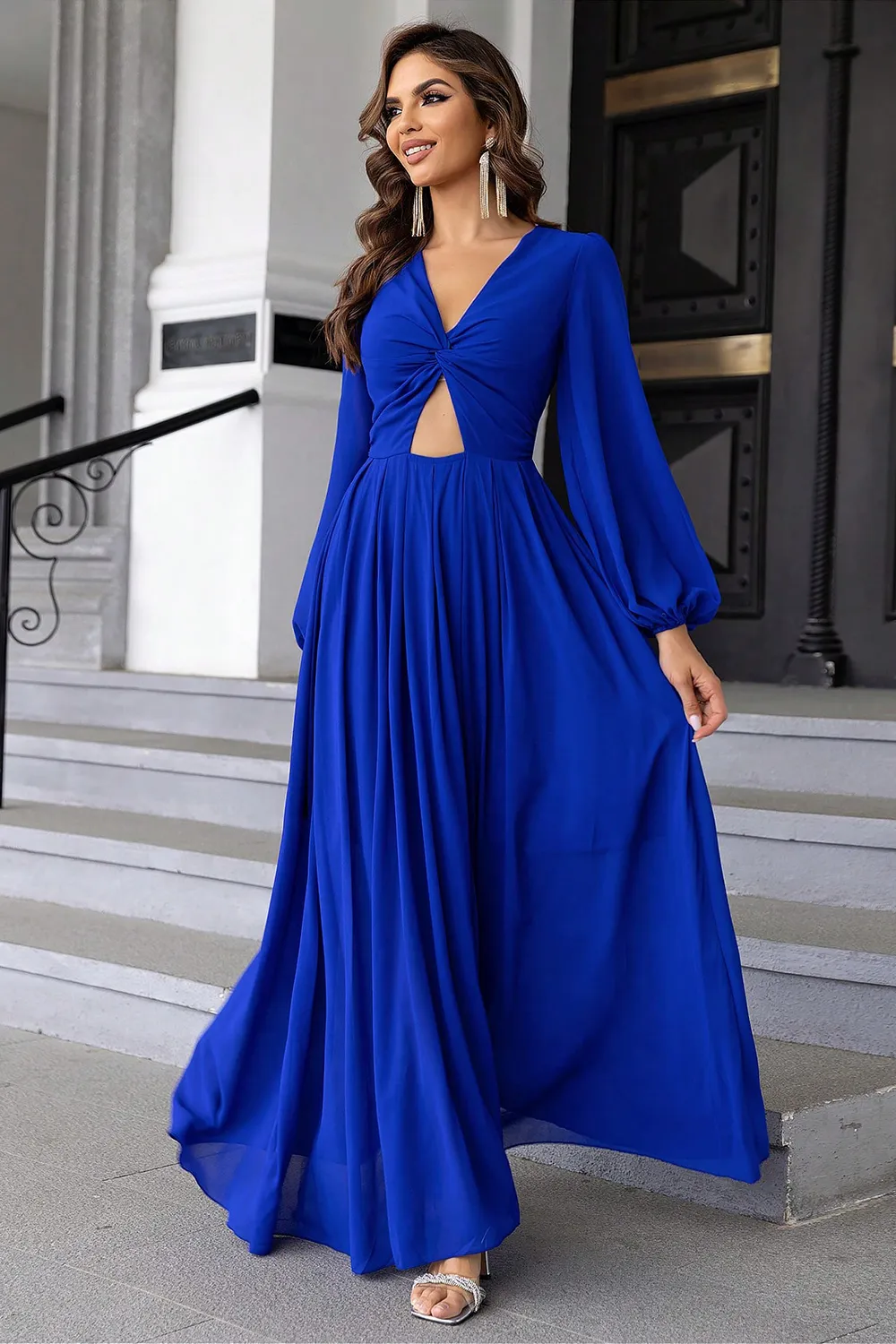 Twist Front Cutout Long Sleeve Dress, image 3