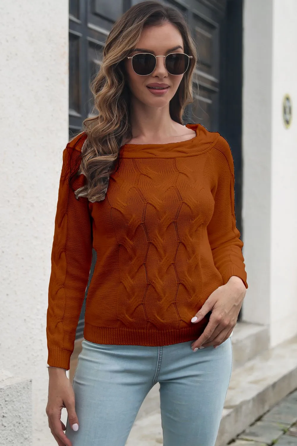 Cable-Knit Long Sleeve Sweater, image 8