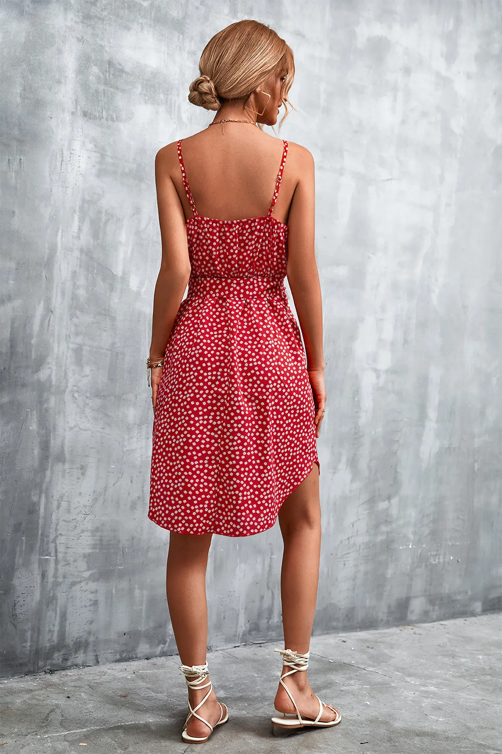 Printed V-Neck Tie Waist Mini Dress, image 7