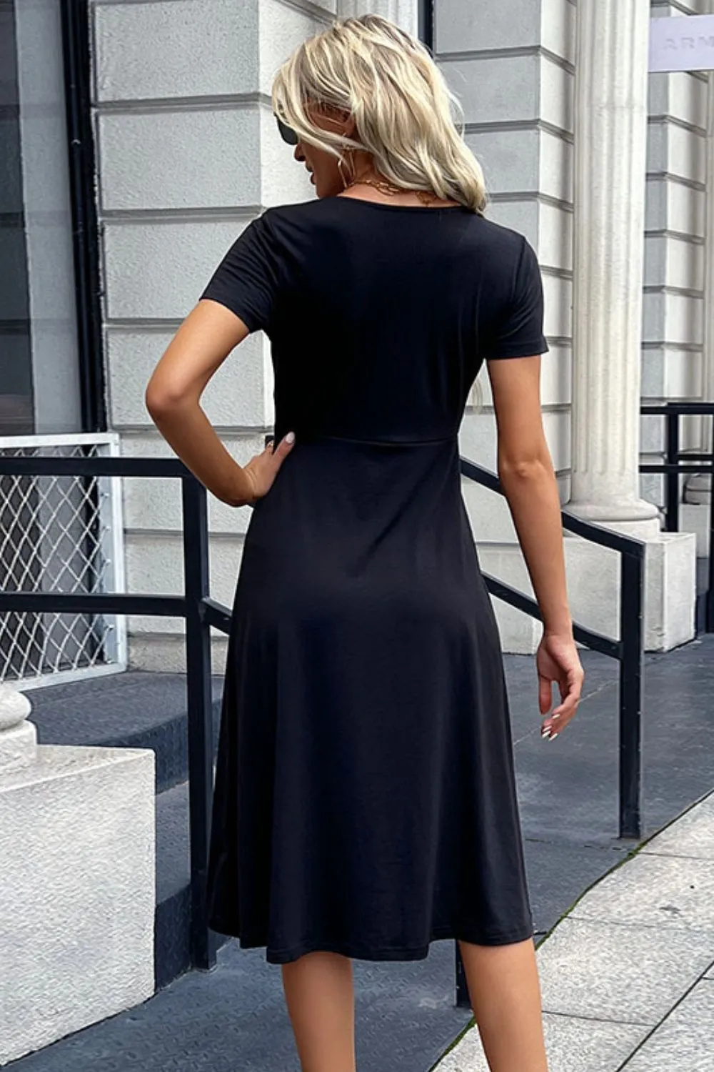 Buttoned Short Sleeve Slit Dress, image 2