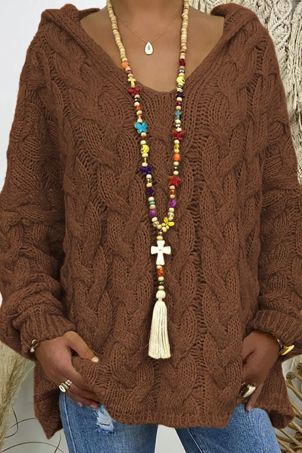 Cable-Knit Hooded Sweater, image 4