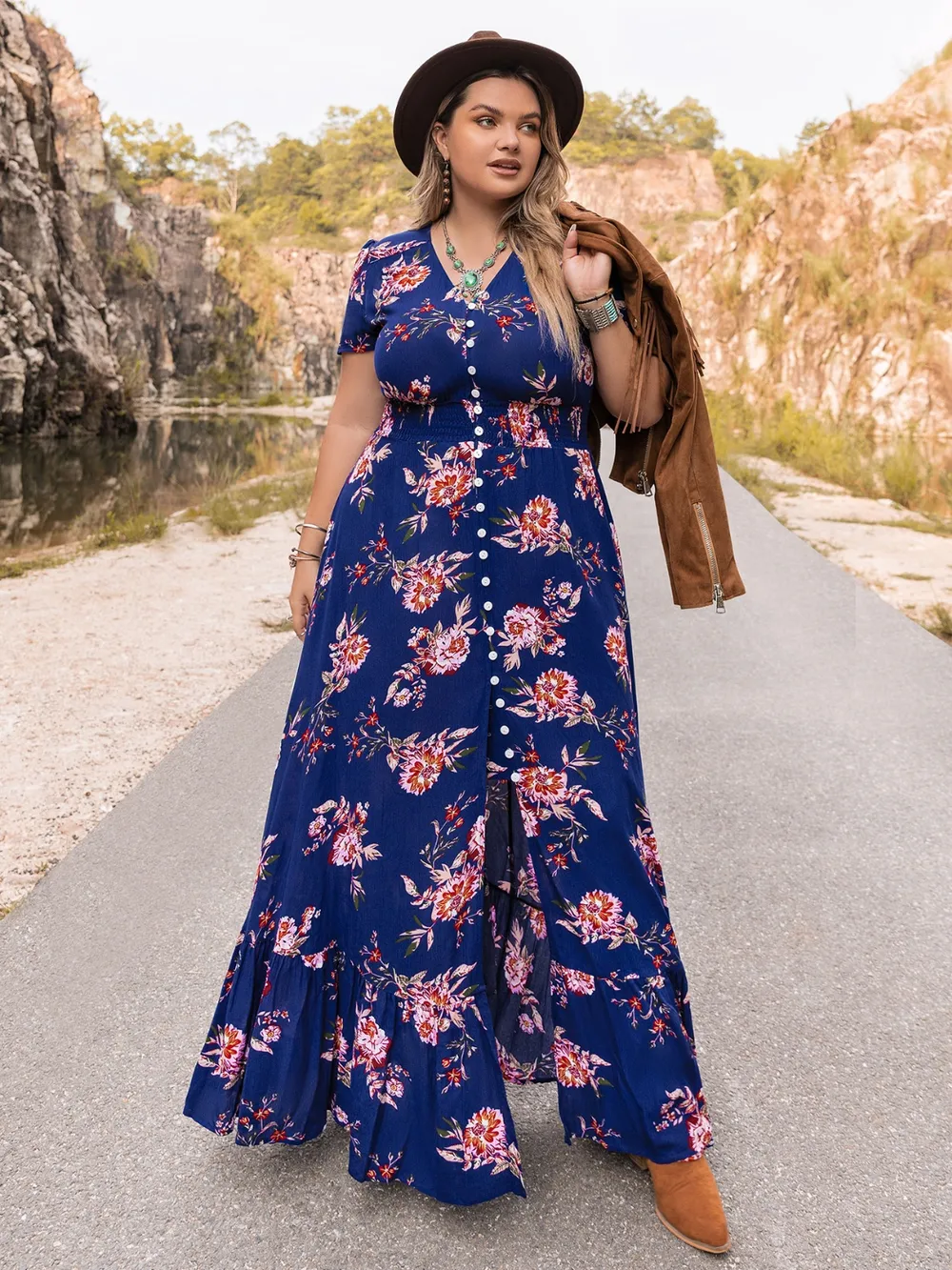 Plus Size V-Neck Maxi Dress, image 2