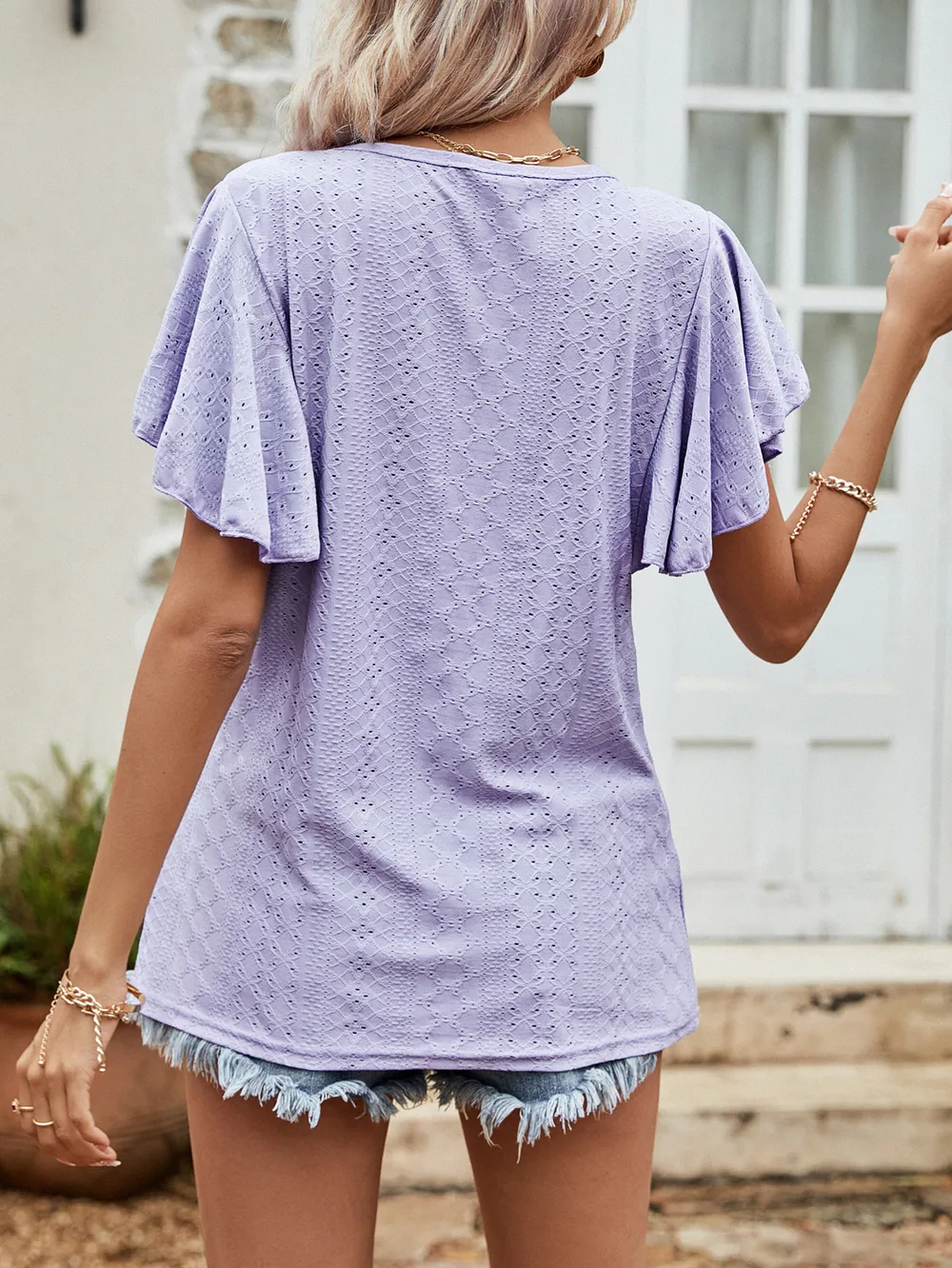 Round Neck Flutter Sleeve Blouse, image 15