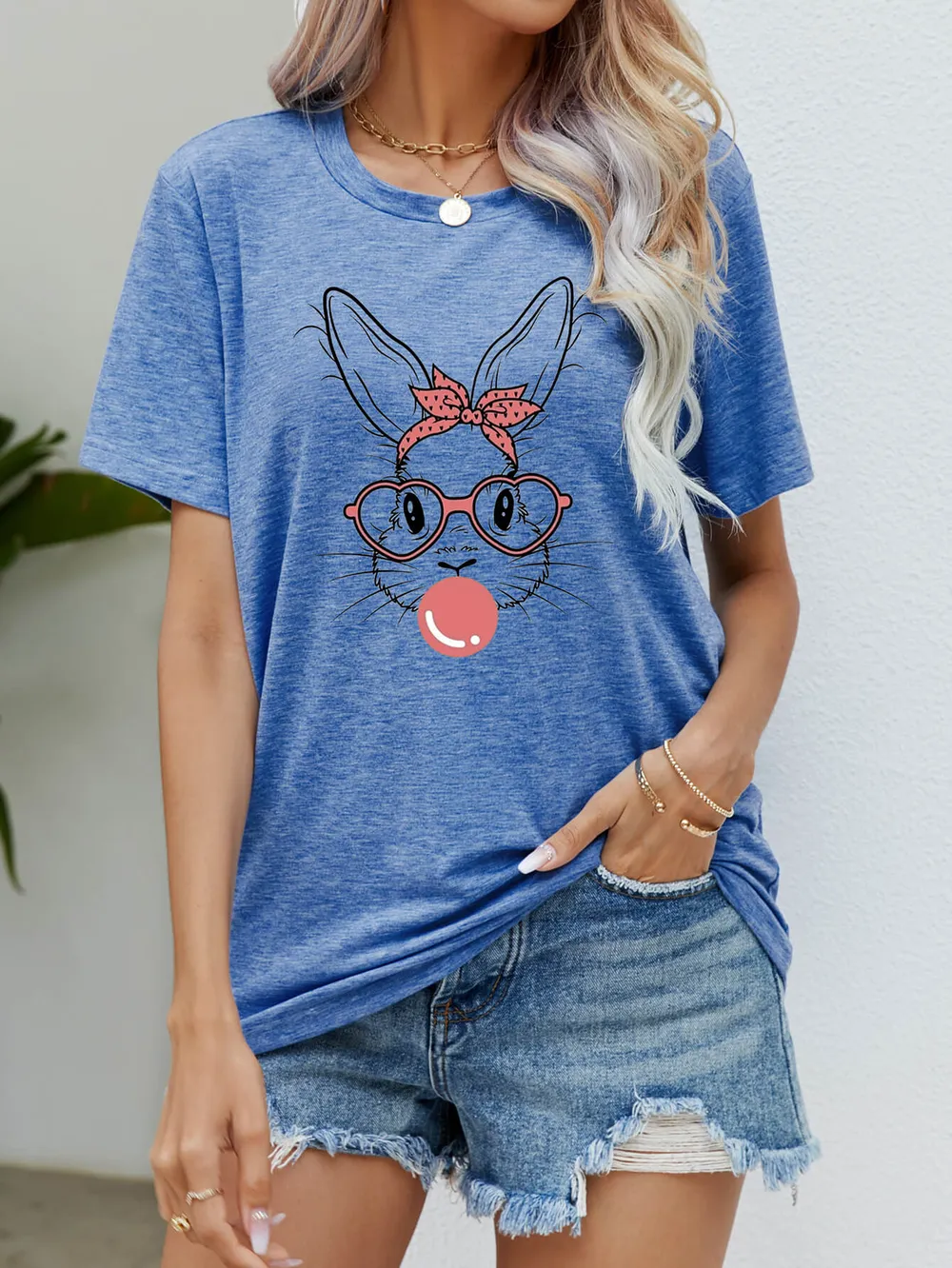 Easter Bunny Graphic Round Neck T-Shirt, image 2