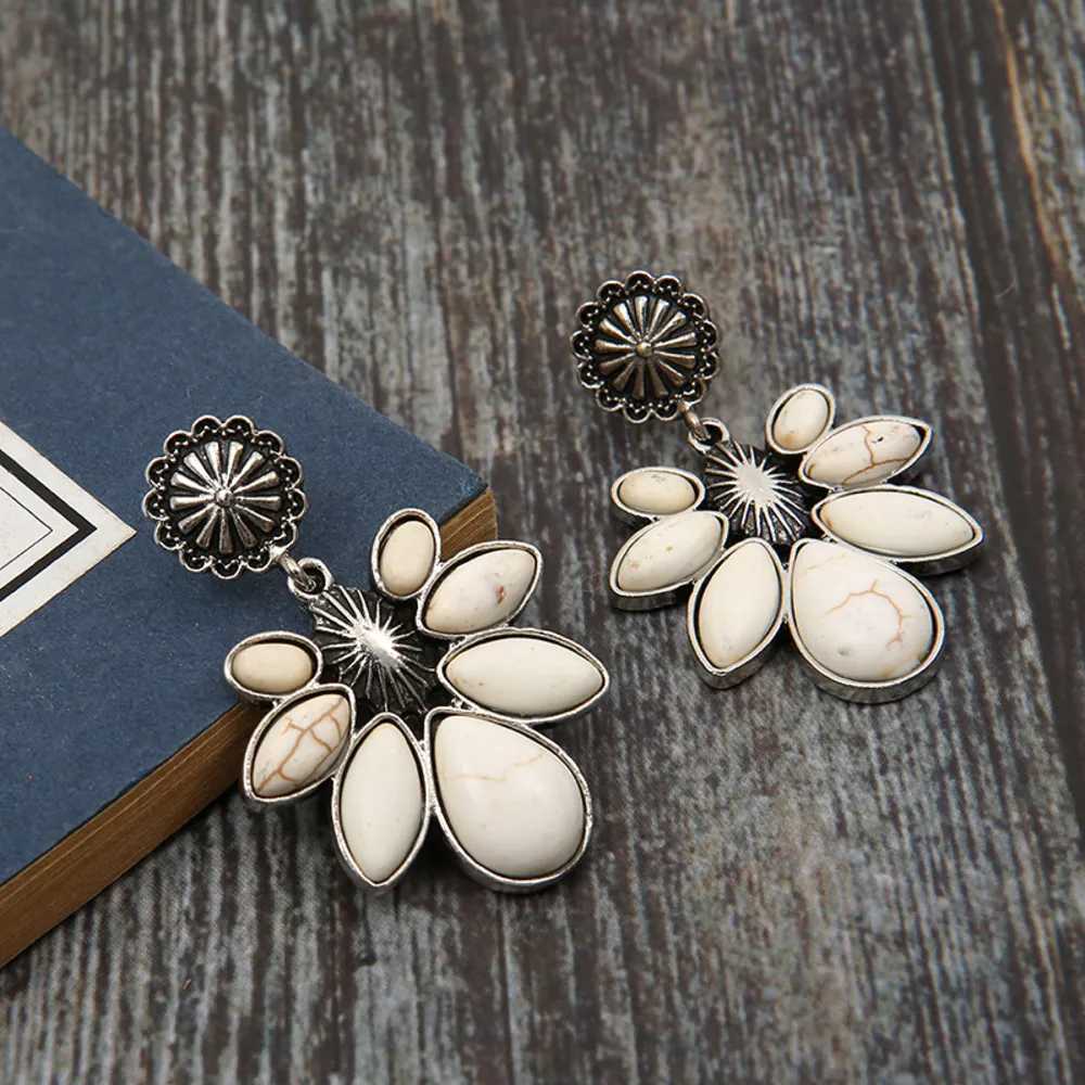 Artificial Turquoise Flower Earrings, image 8