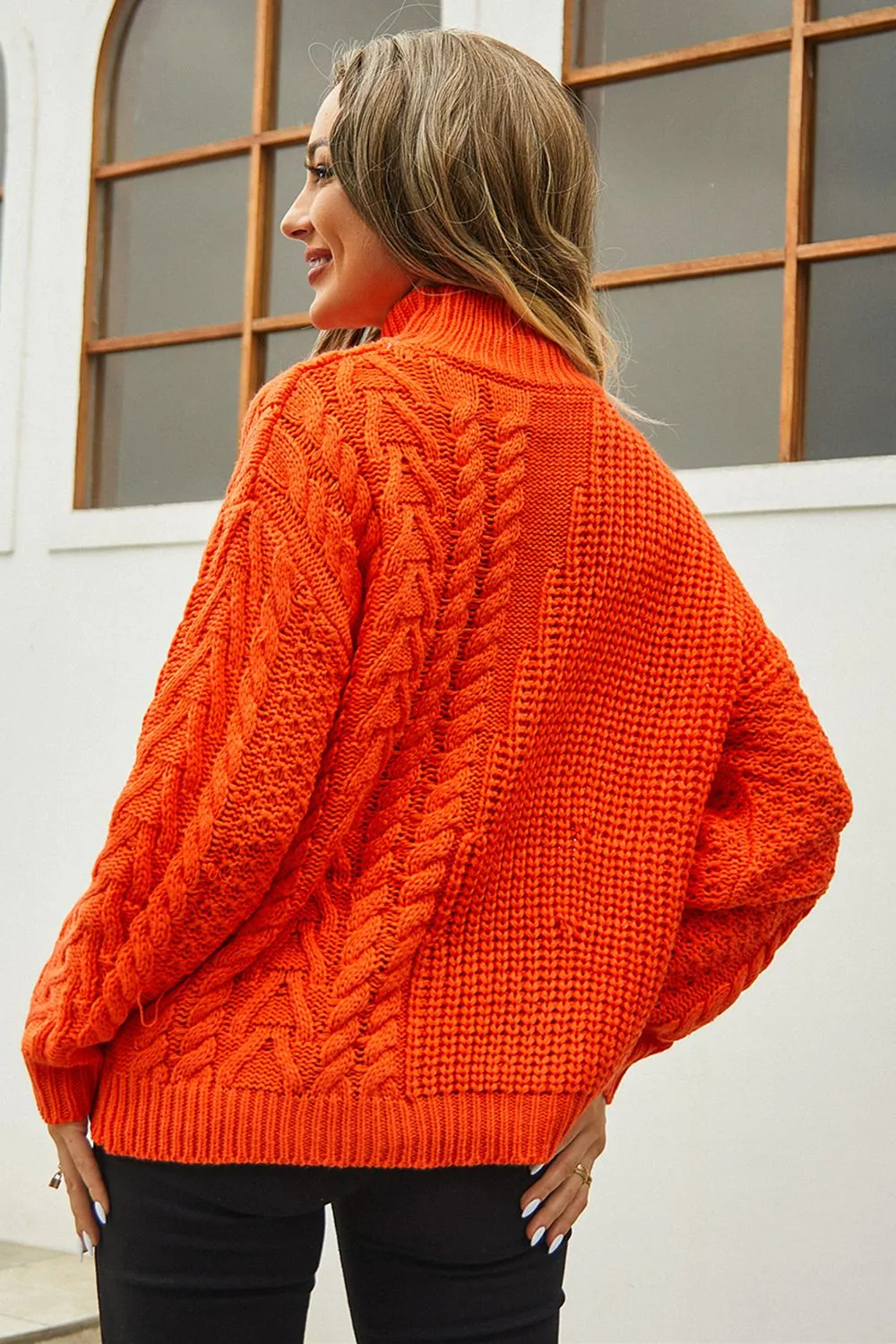 Cable-Knit Turtle Neck Long Sleeve Sweater, image 5