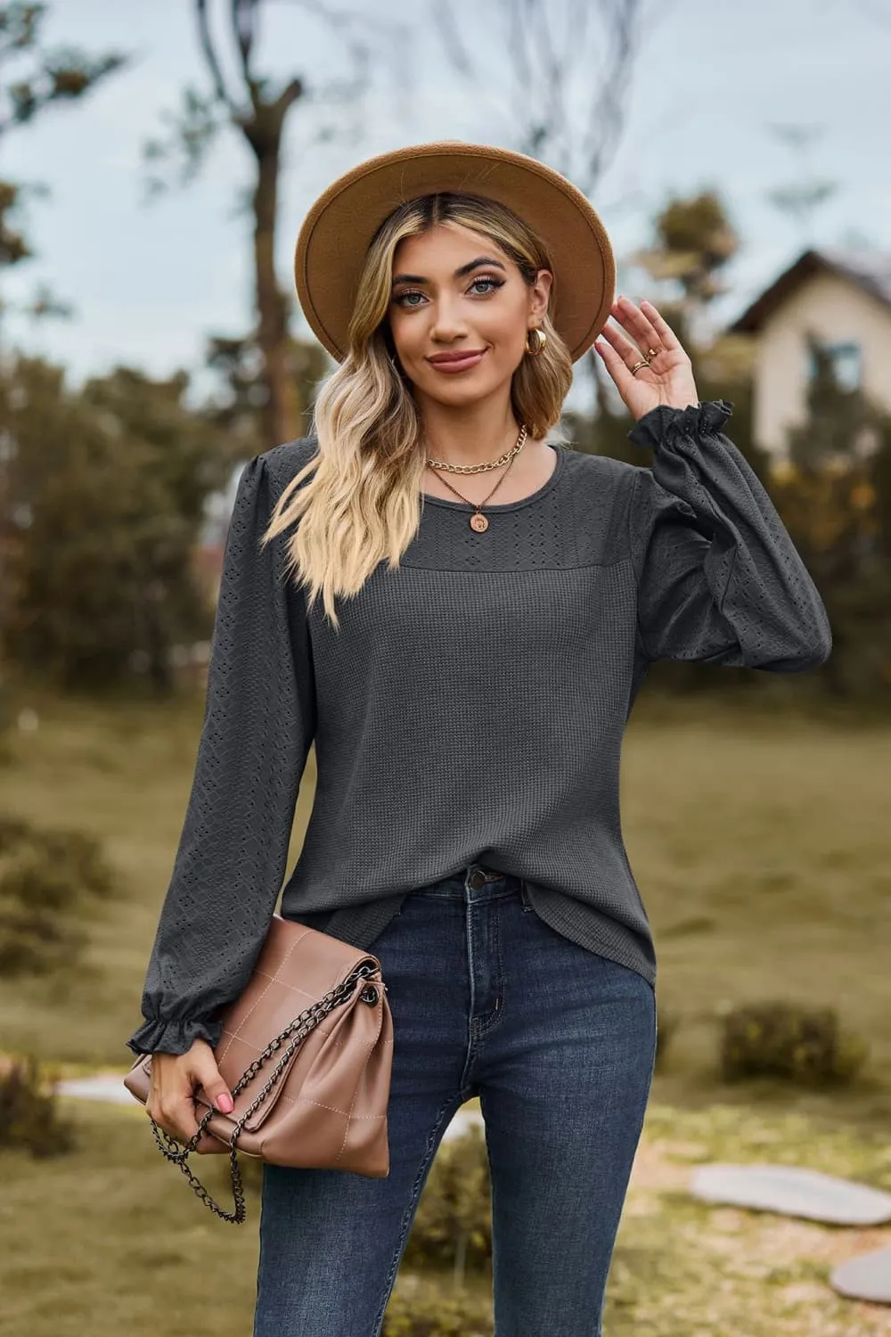 Round Neck Puff Sleeve Blouse, image 8