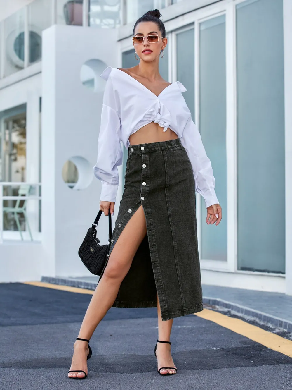 Button Down Denim Skirt, image 7