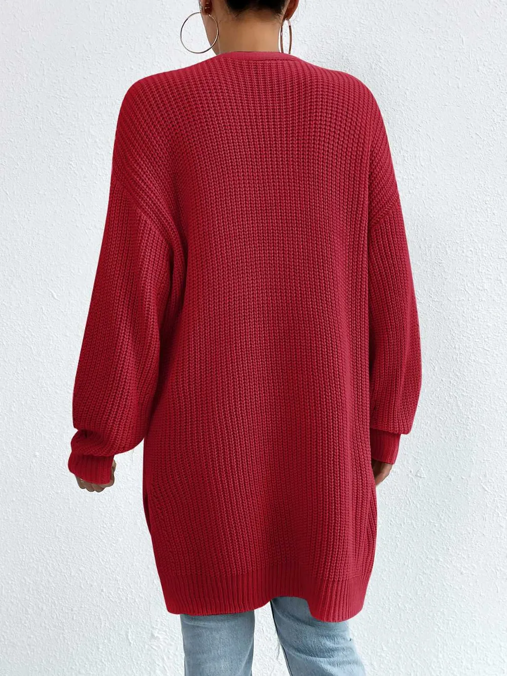 Open Front Dropped Shoulder Slit Cardigan, image 9