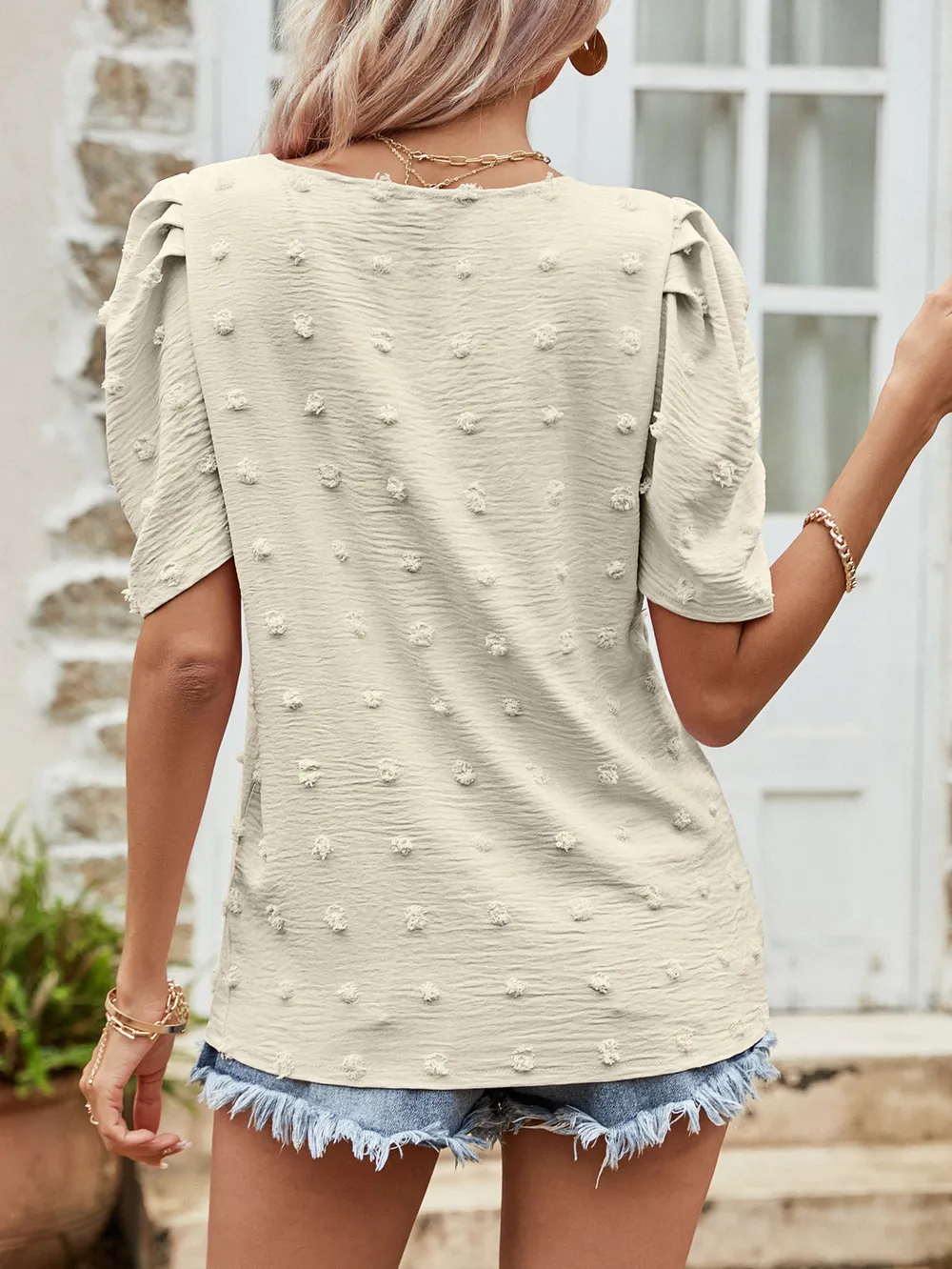Swiss Dot Short Puff Sleeve Top, image 6