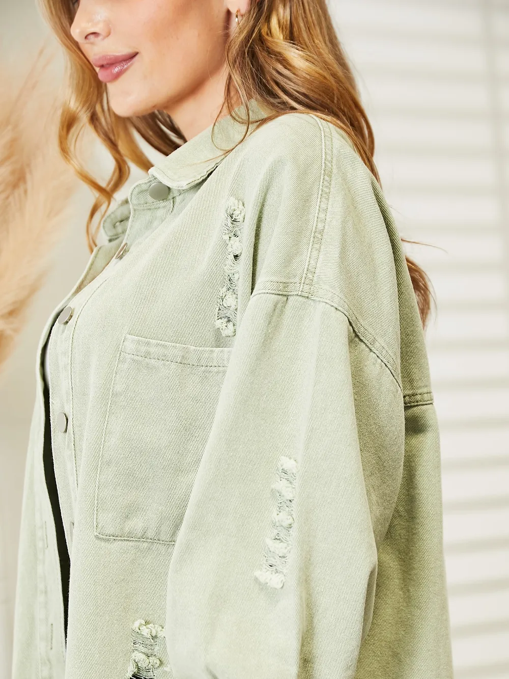 Distressed Raw Hem Denim Jacket, image 6