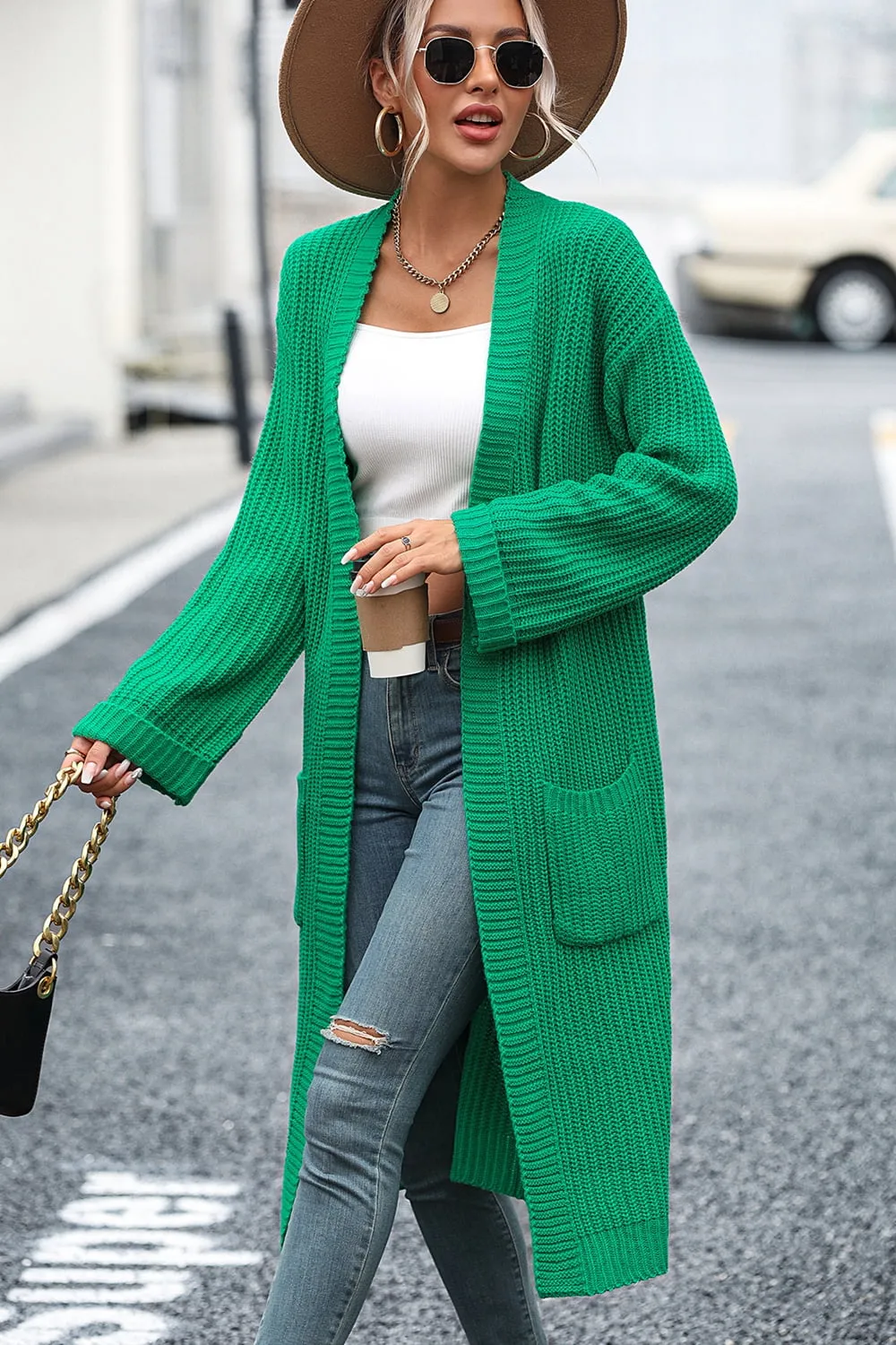 Dropped Shoulder Long Sleeve Cardigan with Pocket, image 8
