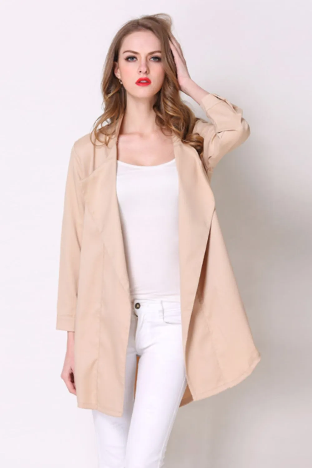Full Size Open Front Longline Trench Coat, image 4
