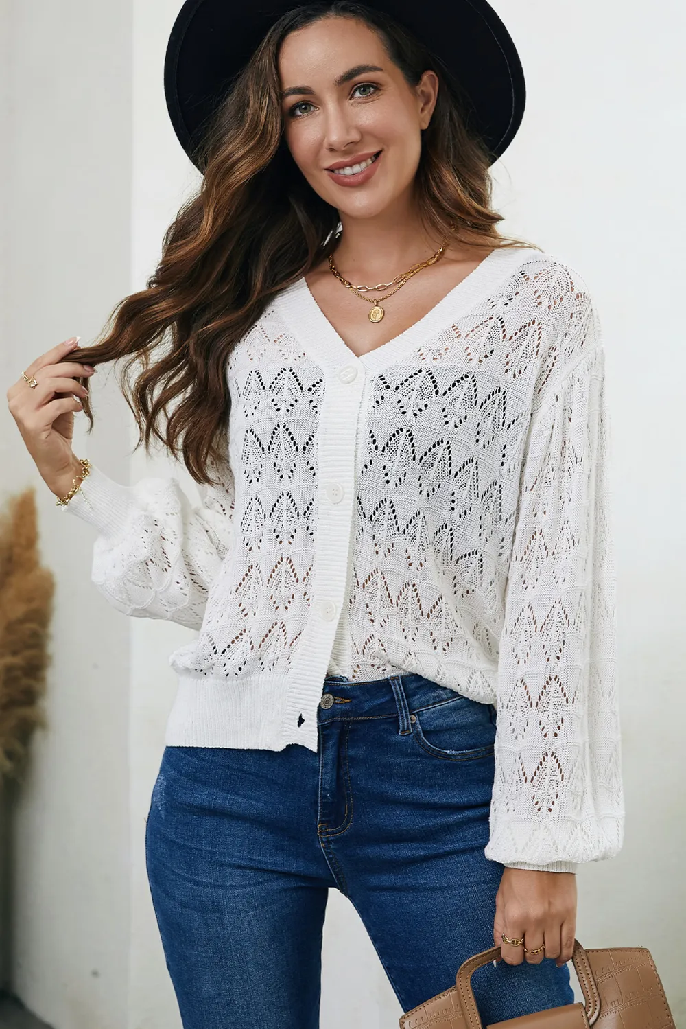 Openwork V-Neck Cardigan, image 5