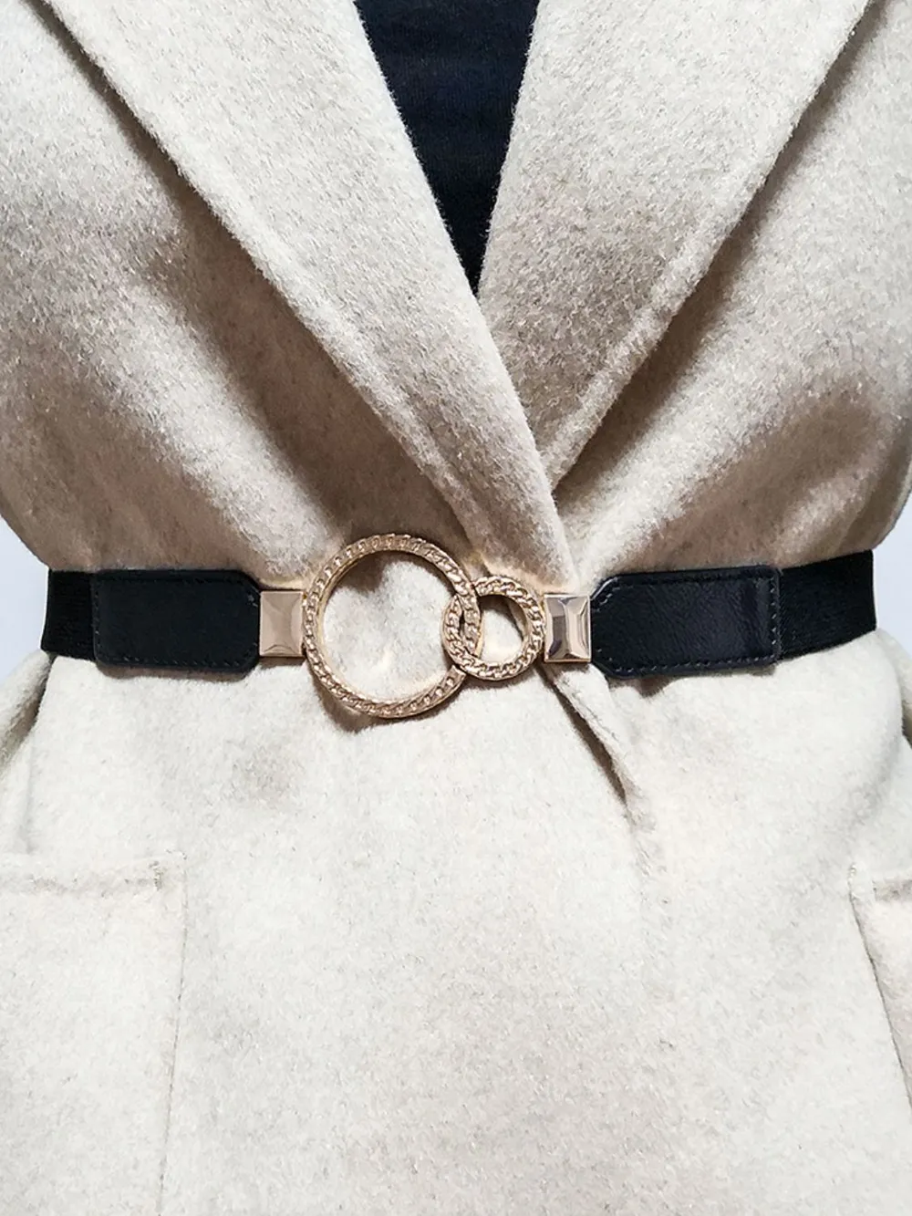 Double Ring Buckle Elastic PU Belt, image 22