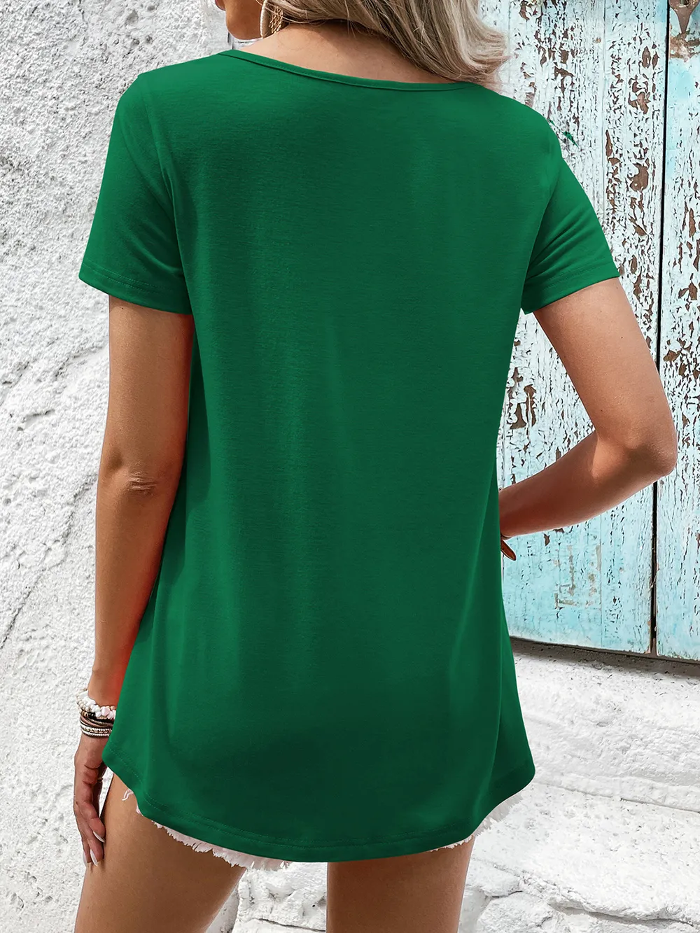 Spliced Lace Contrast Short Sleeve Top, image 9