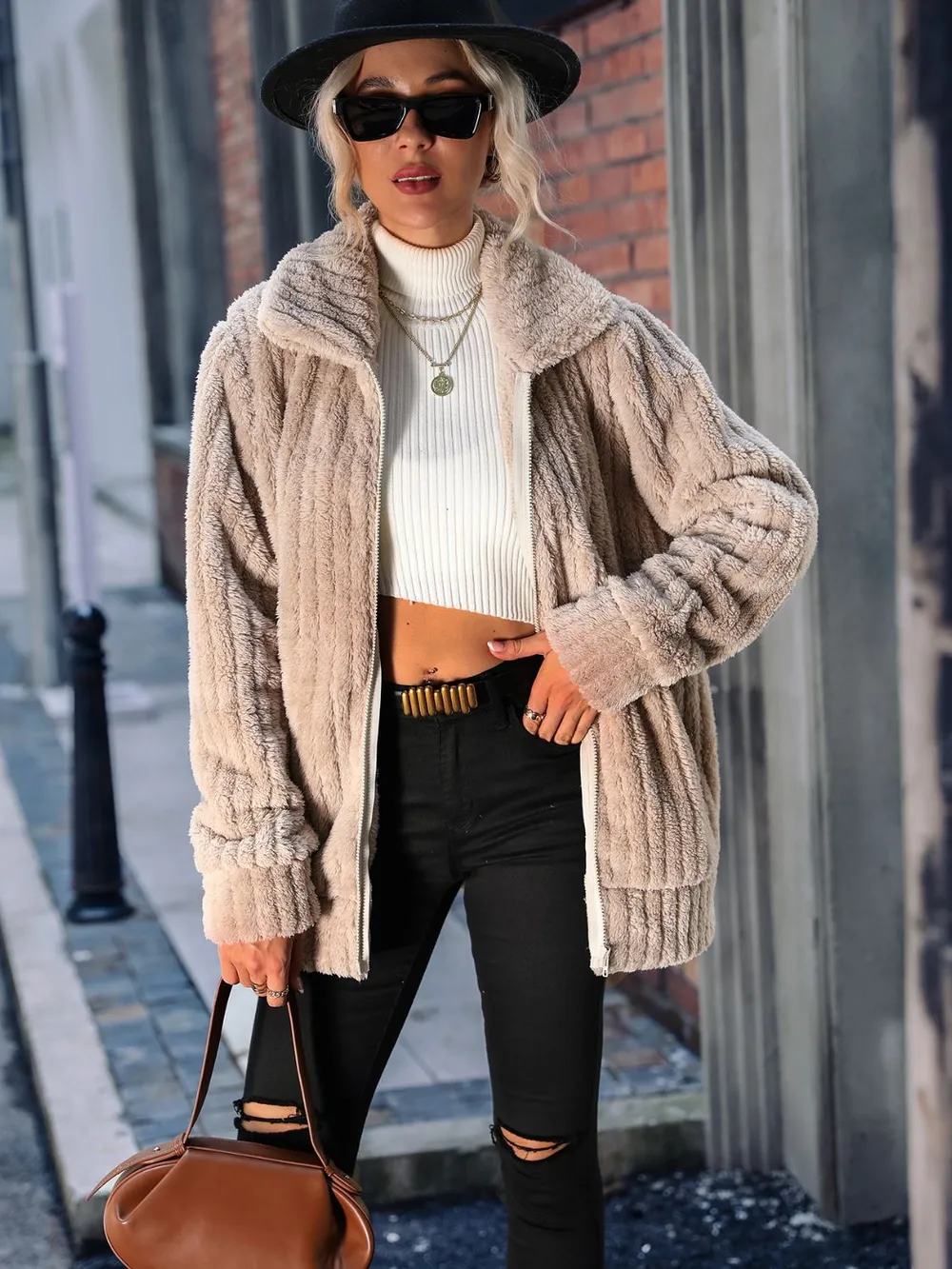 Zip-Up Collared Ribbed Jacket, image 4