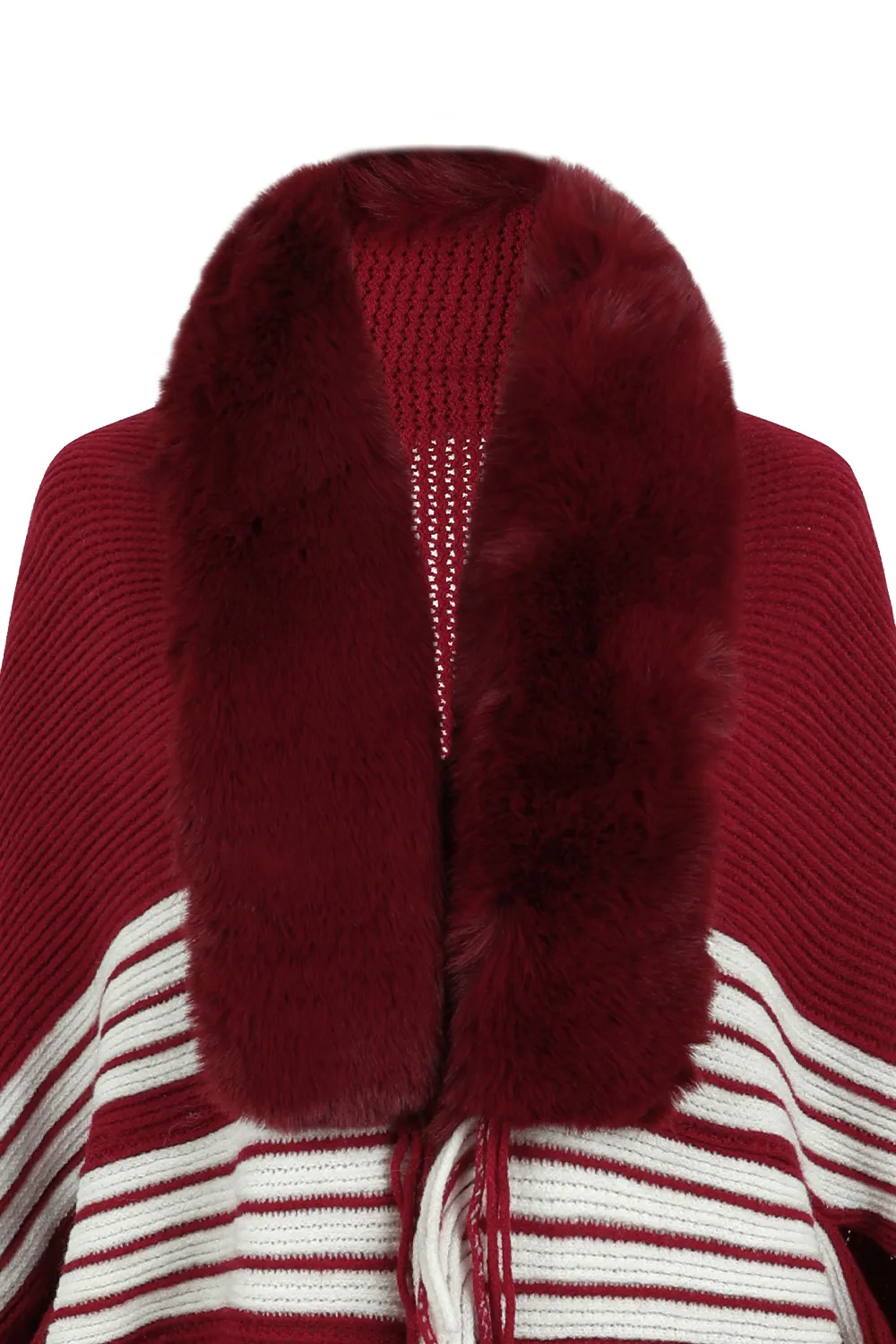 Striped Fringe Detail Long Sleeve Poncho, image 11