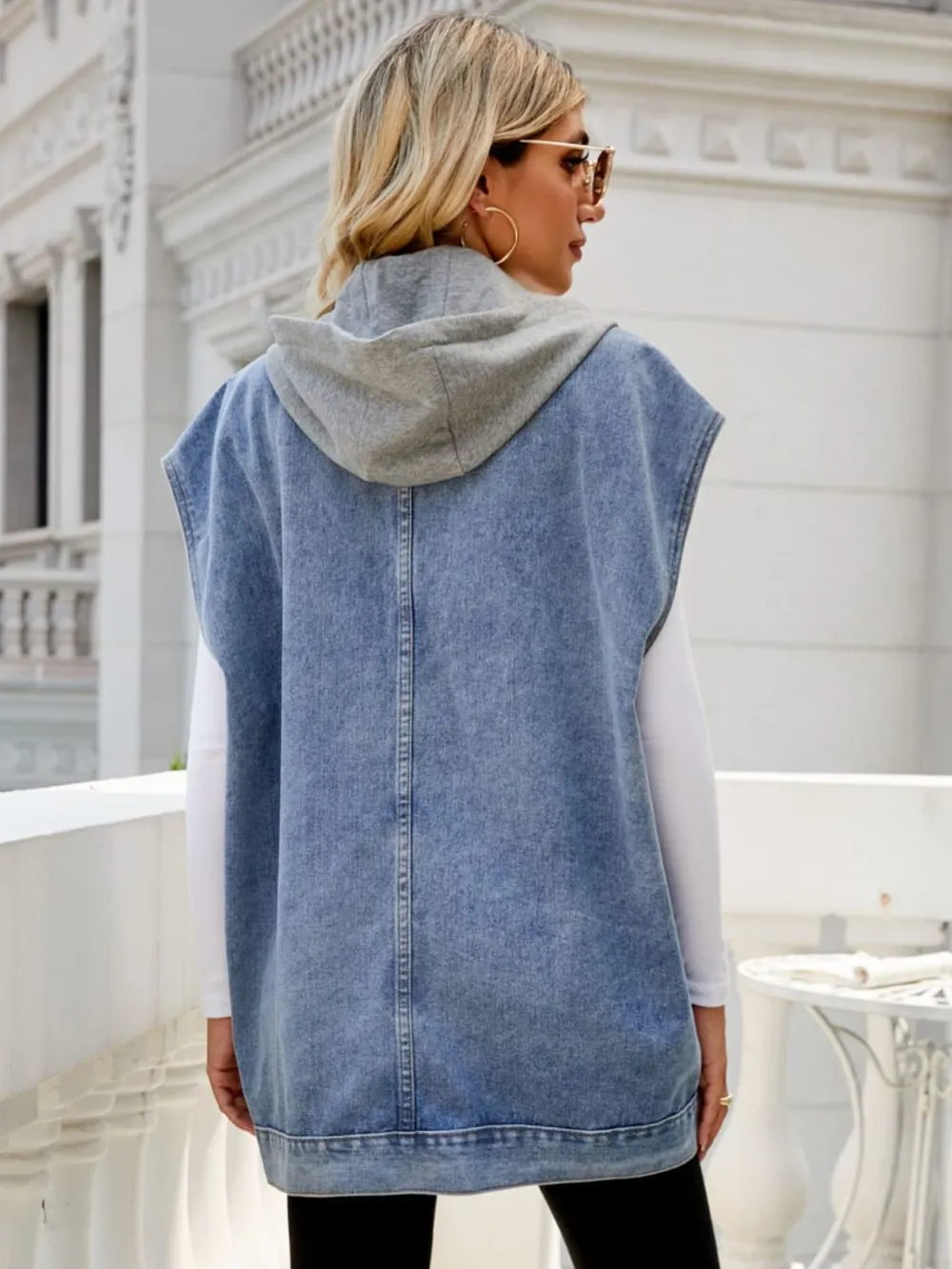 Hooded Sleeveless Denim Top with Pockets, image 4