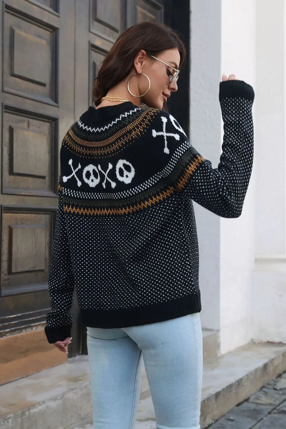 Ghost Pattern Round Neck Long Sleeve Sweater, image 6