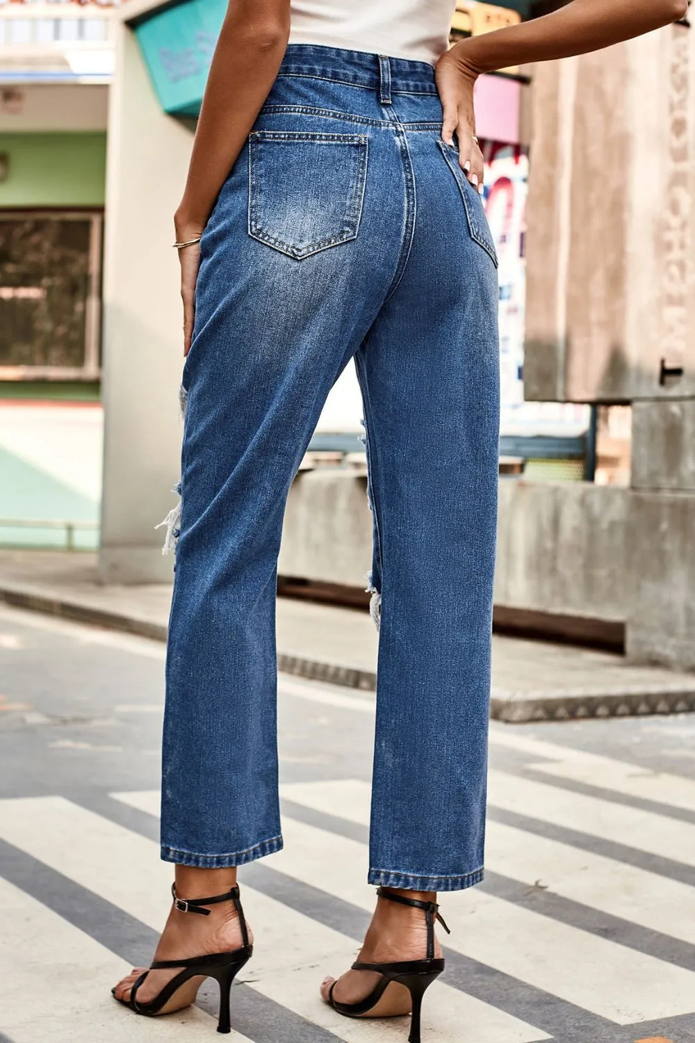 Distressed High Waist Straight Jeans, image 3