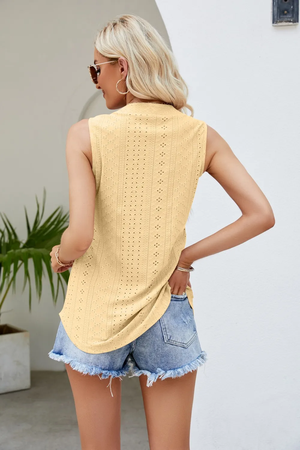 Notched Neck Curved Hem Eyelet Tank, image 16
