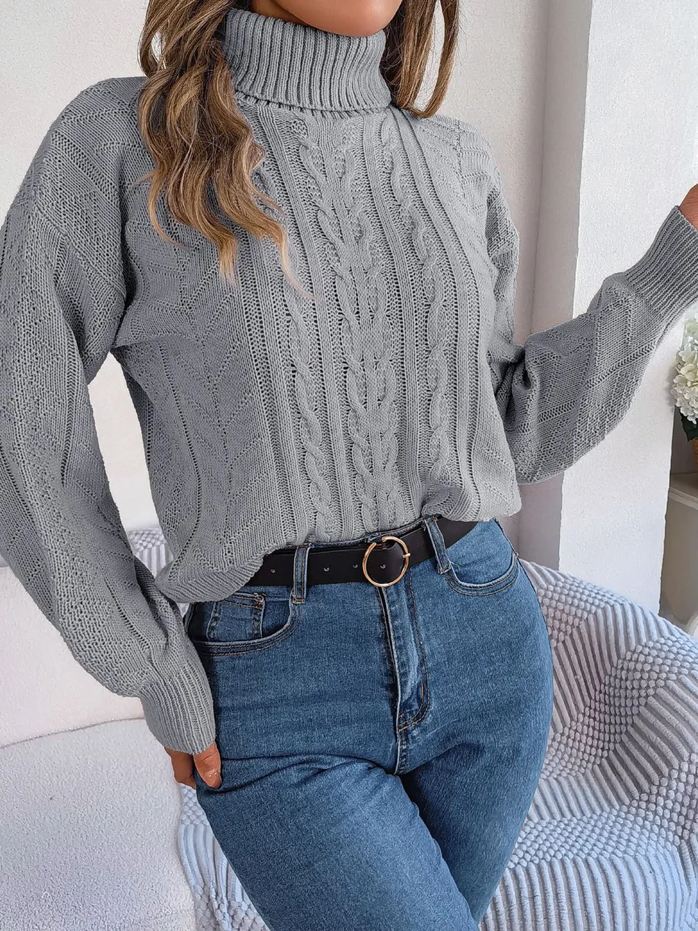 Cable-Knit Turtleneck Sweater, image 10