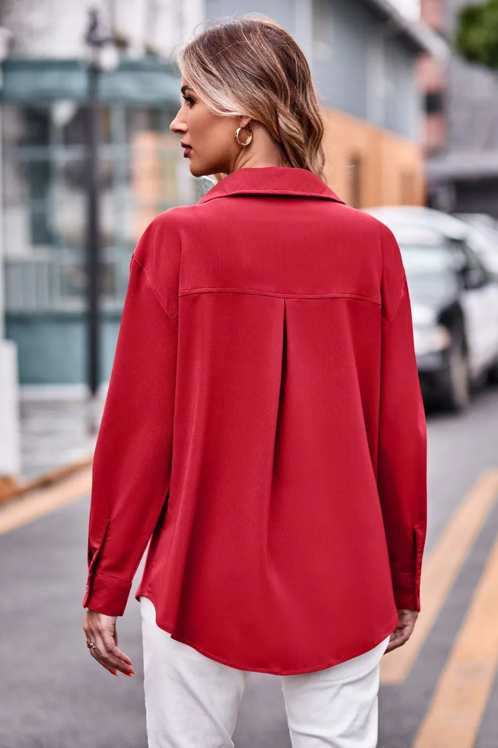 Dropped Shoulder Longline Shirt with Pockets, image 12