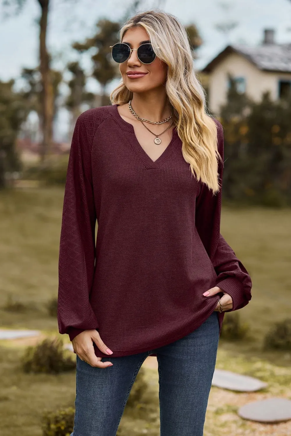 Notched Neck Raglan Sleeve Blouse, image 20