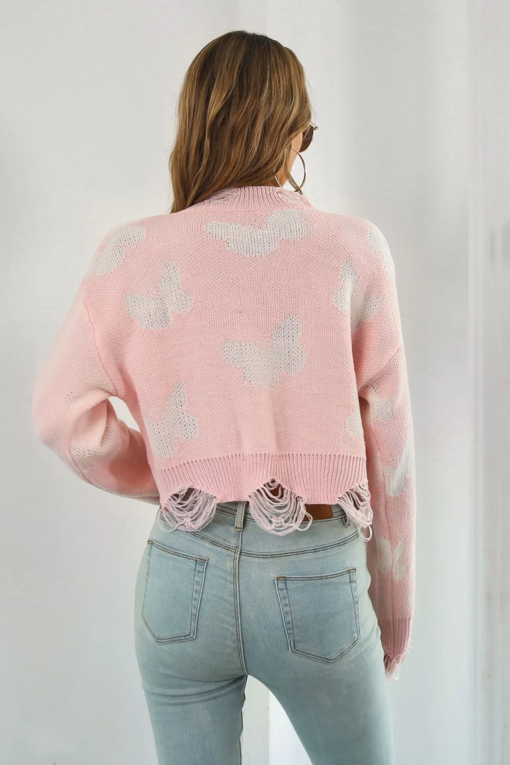 Printed Round Neck Ribbed Long Sleeve Sweater, image 10