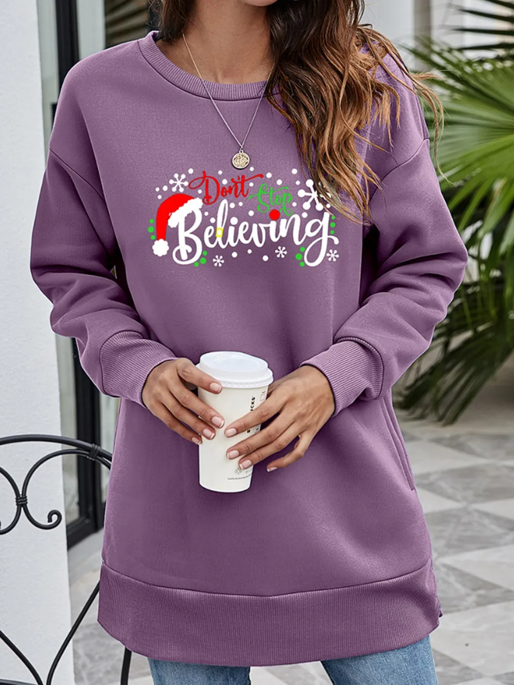DON'T STOP BELIEVING Graphic Drop Shoulder Sweatshirt, image 15
