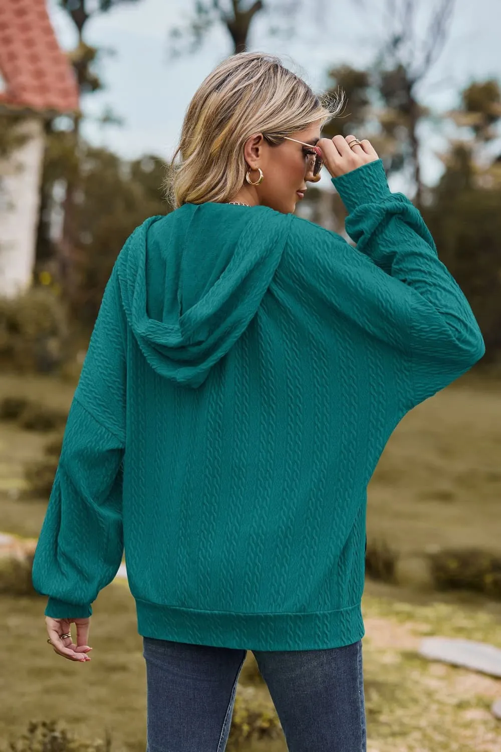 Cable-Knit Long Sleeve Hooded Jacket, image 13