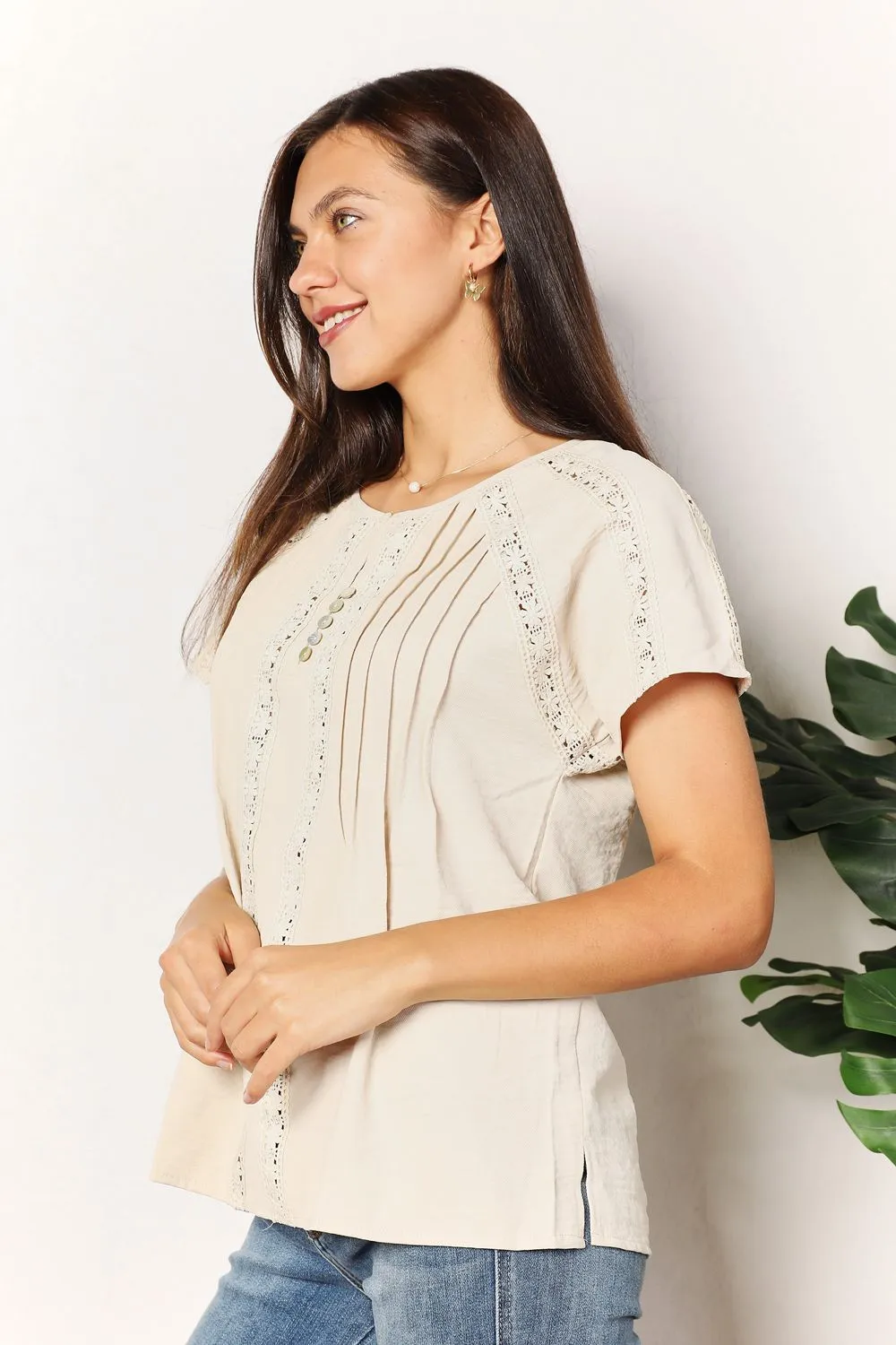 Crochet Buttoned Short Sleeves Top, image 8